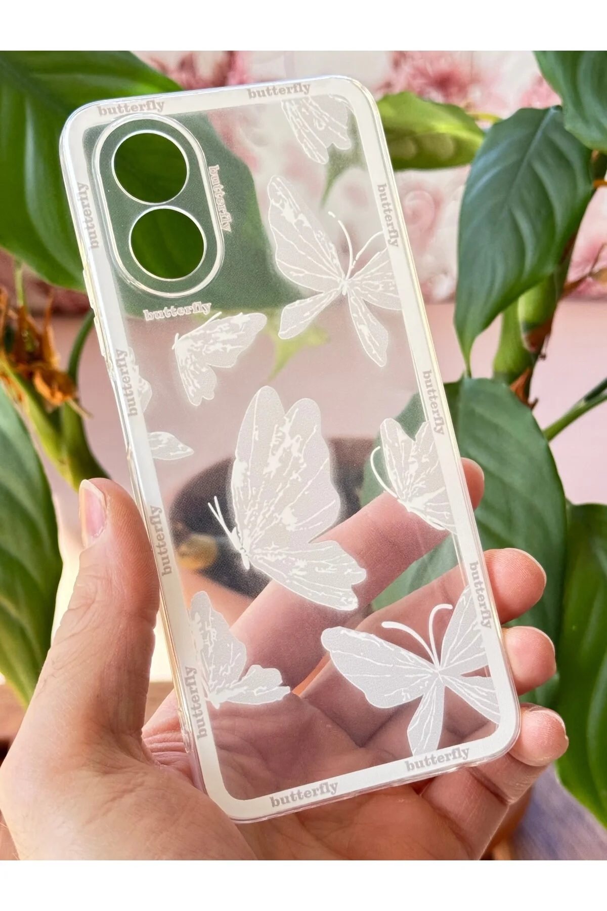 کاور و قاب OPPO A38 شفاف طرح پروانه با روکش نرم سیلیکونی محافظ دوربین Fibaks