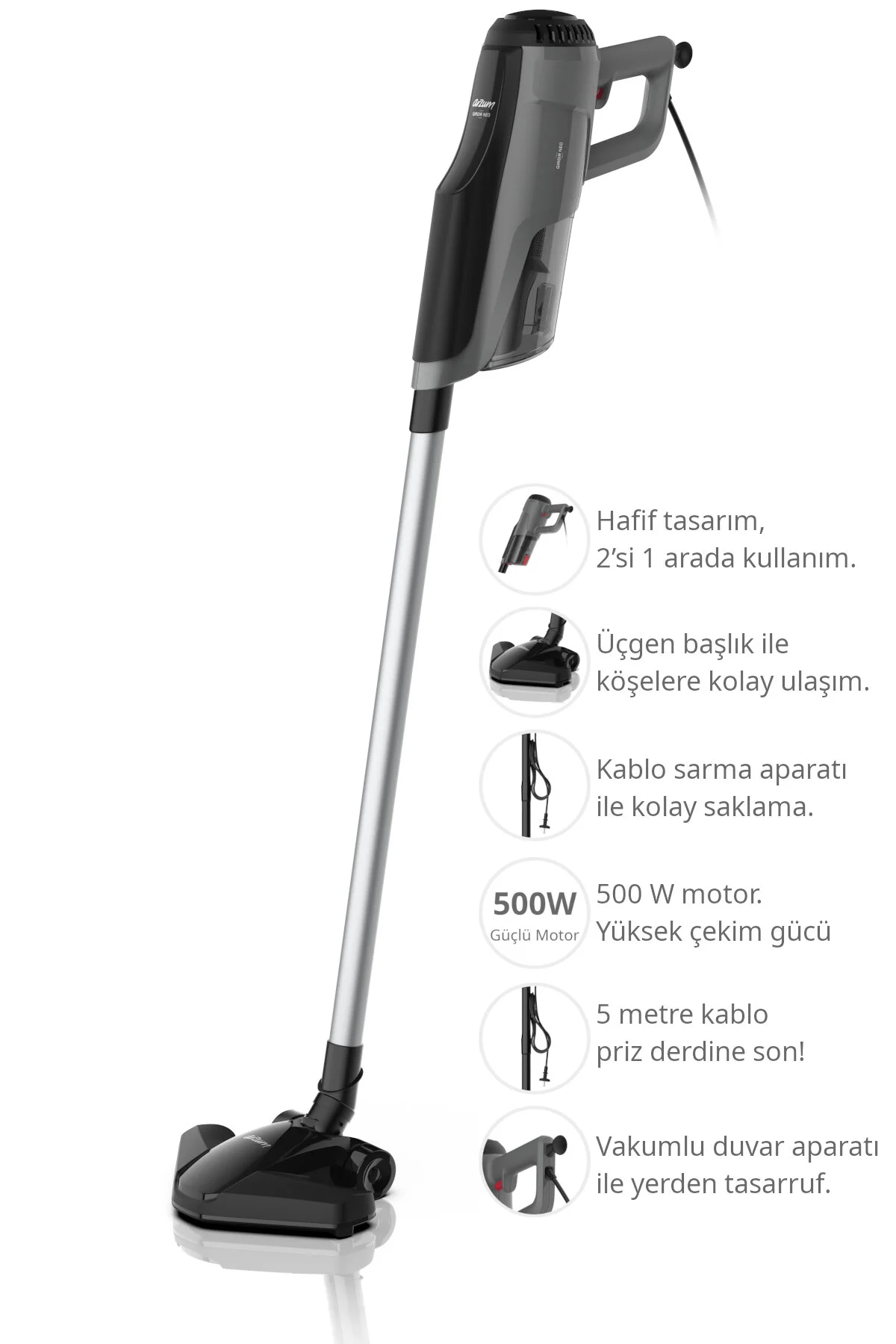 جاروبرقی ایستاده GIRGIR NEO 2 1 BY DUST FREE عمودی 500W سیاه AR41111 Arzum