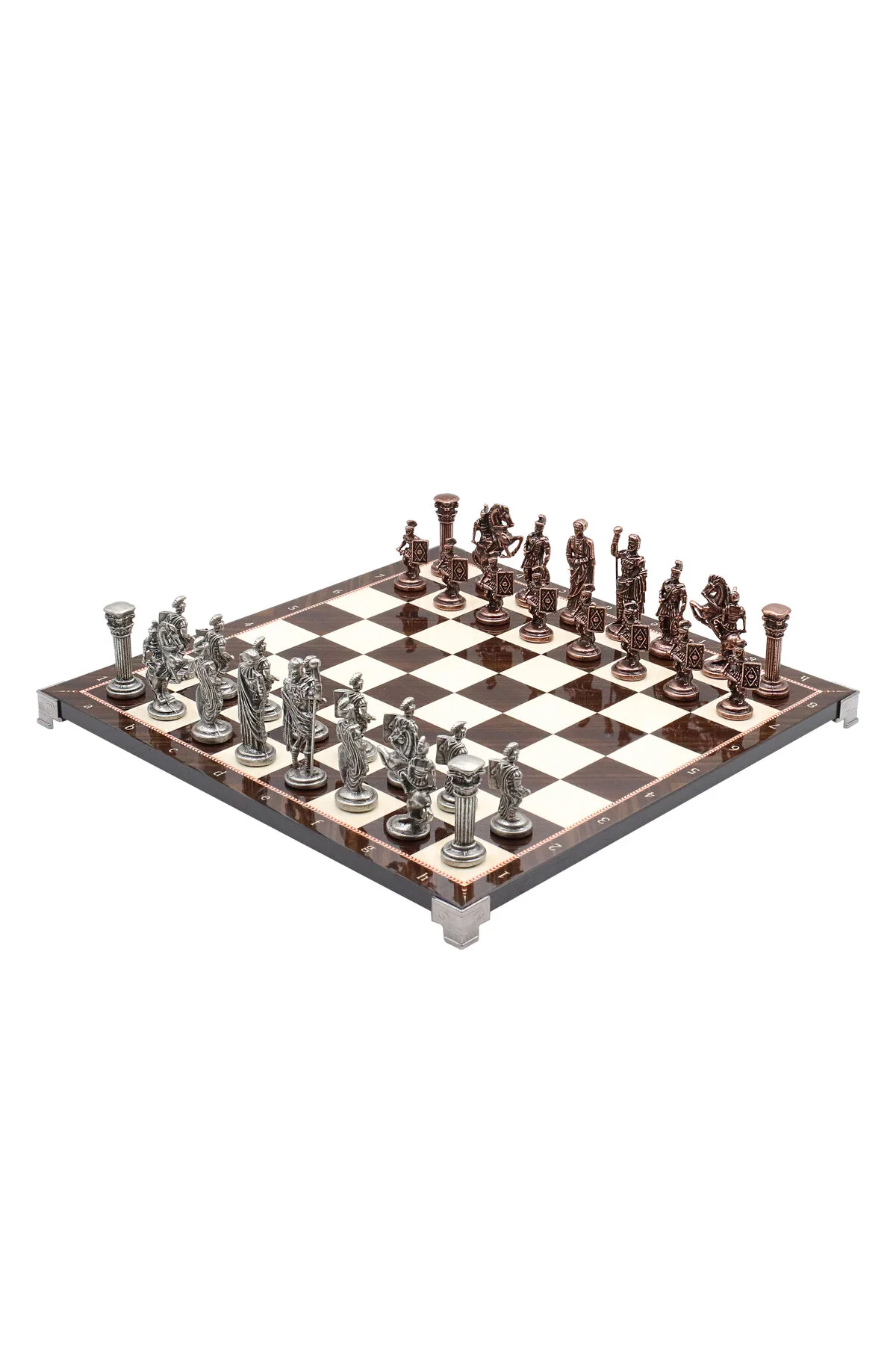 شطرنج 37 سانتی متر گردوی الگوی برنز باستانی رومی SQUARE SHIELD شکل مجموعه ست هدیه تزئینی Cooper Chess