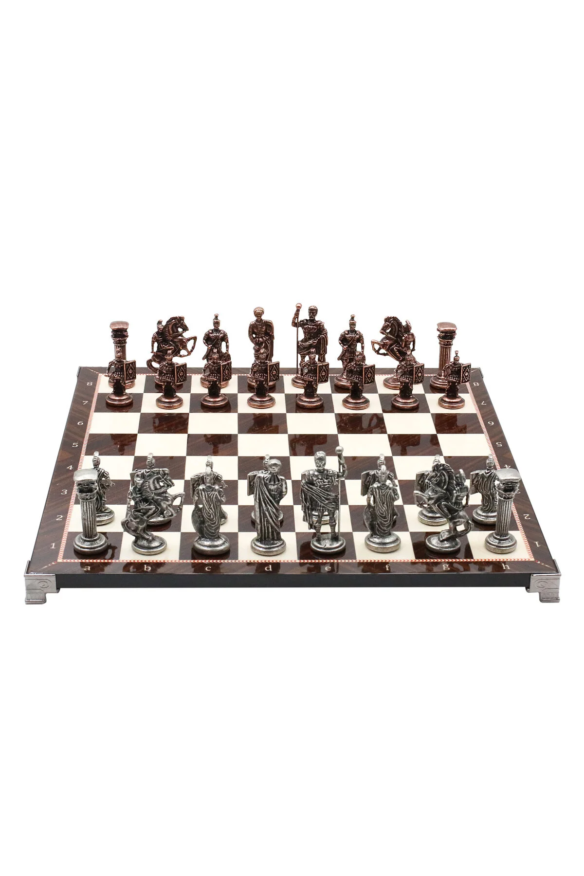 شطرنج 37 سانتی متر گردوی الگوی برنز باستانی رومی SQUARE SHIELD شکل مجموعه ست هدیه تزئینی Cooper Chess