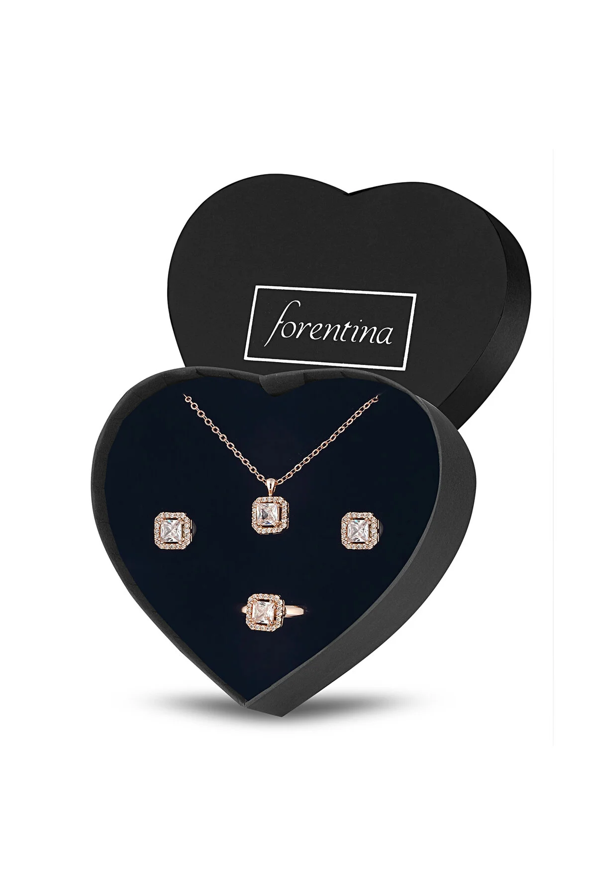 هدیه مفهومی صورتی گوشواره های گردنبند رز RING ROSE BEAR SET Forentina