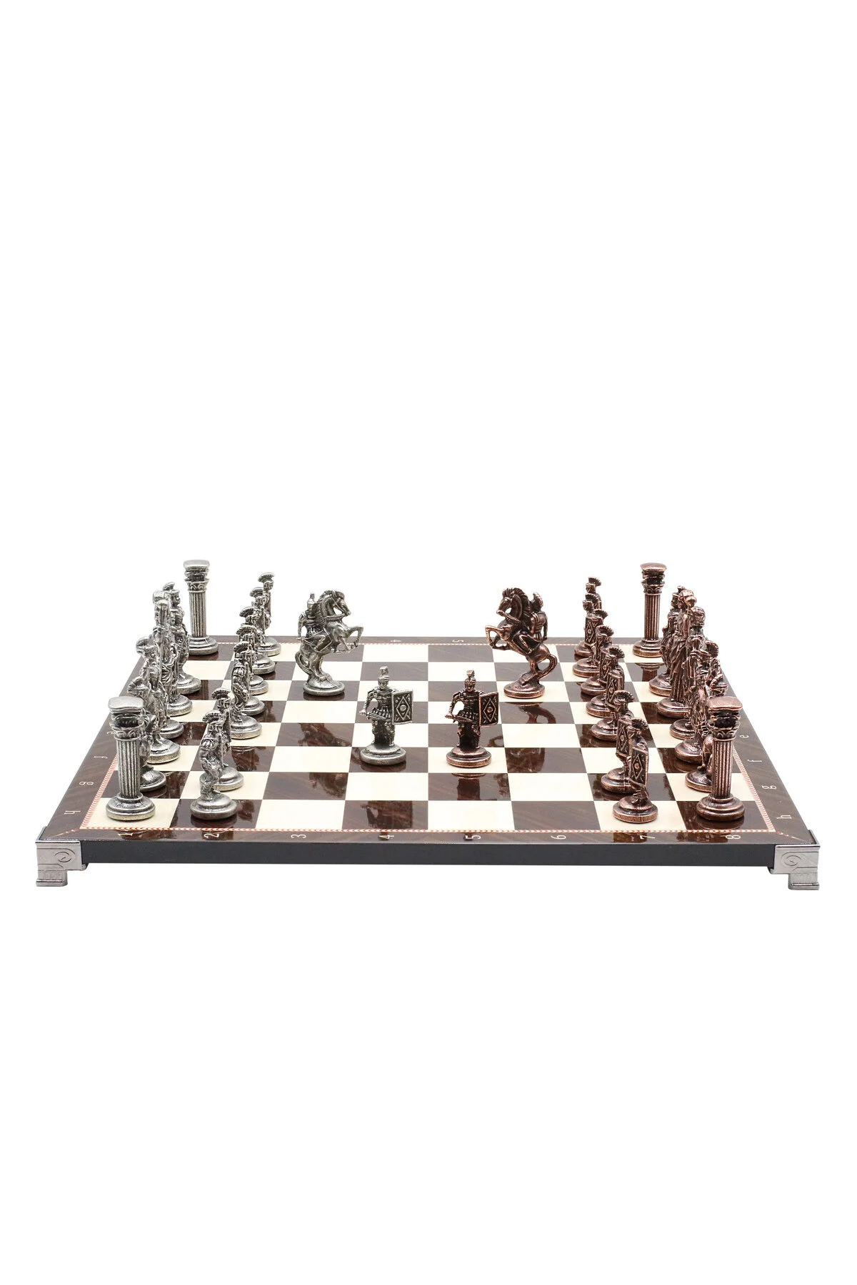 شطرنج 37 سانتی متر گردوی الگوی برنز باستانی رومی SQUARE SHIELD شکل مجموعه ست هدیه تزئینی Cooper Chess