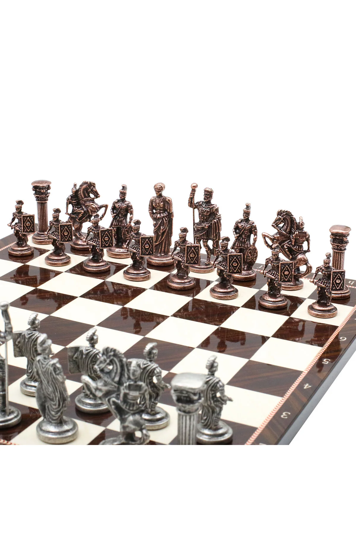شطرنج 37 سانتی متر گردوی الگوی برنز باستانی رومی SQUARE SHIELD شکل مجموعه ست هدیه تزئینی Cooper Chess