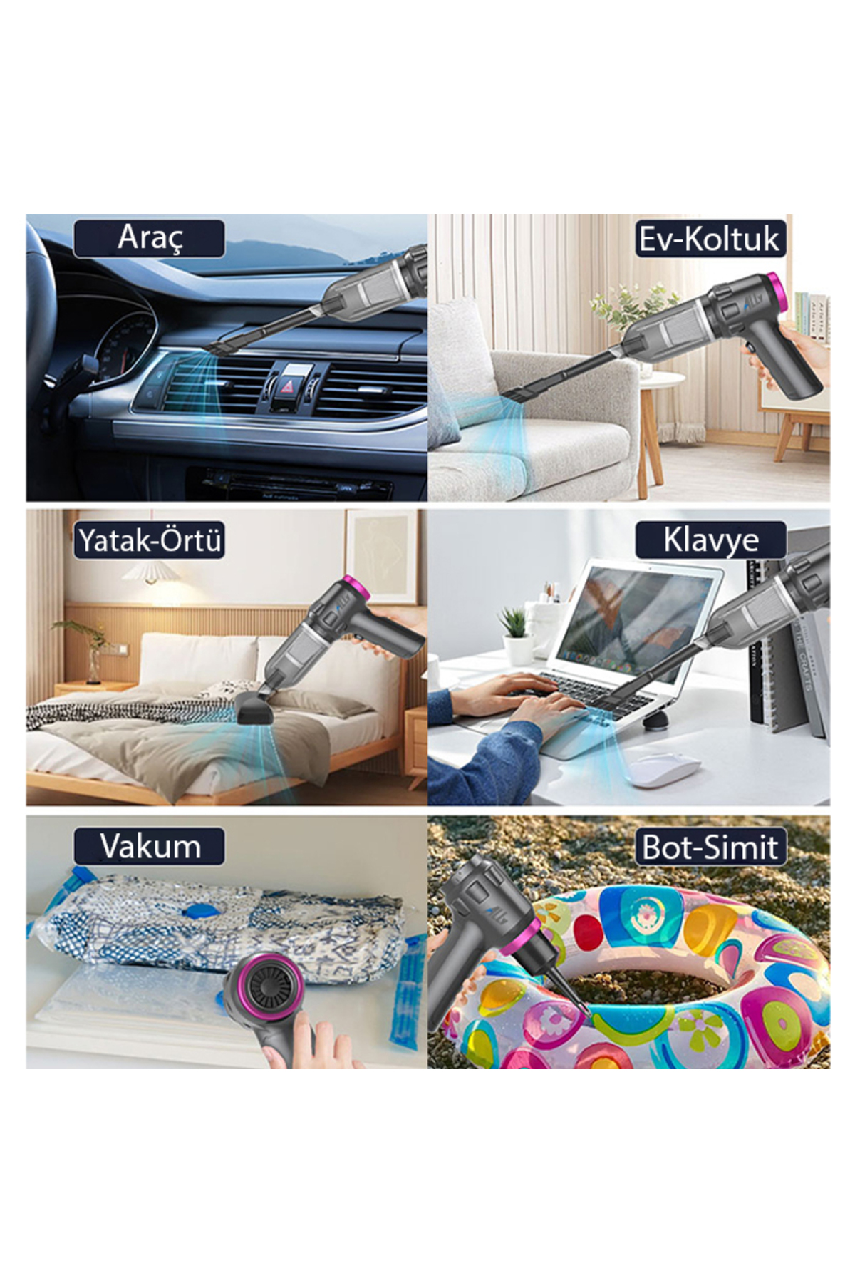 جاروبرقی داخل خودرو 14000PA جارو برقی قابل حمل 2 مرحله ای قدرتمند بی سیم دمنده مینی ماشین خاکستری Ally