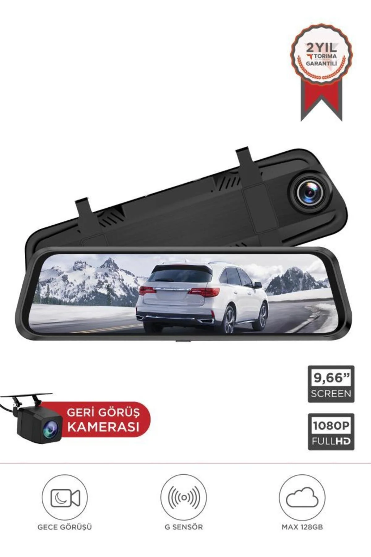 دوربین داشبورد V7AHD مشکی 1080P داخل خودرو 9.6 اینچی لمسی آینه دید عقب در شب جلو و LENOVO
