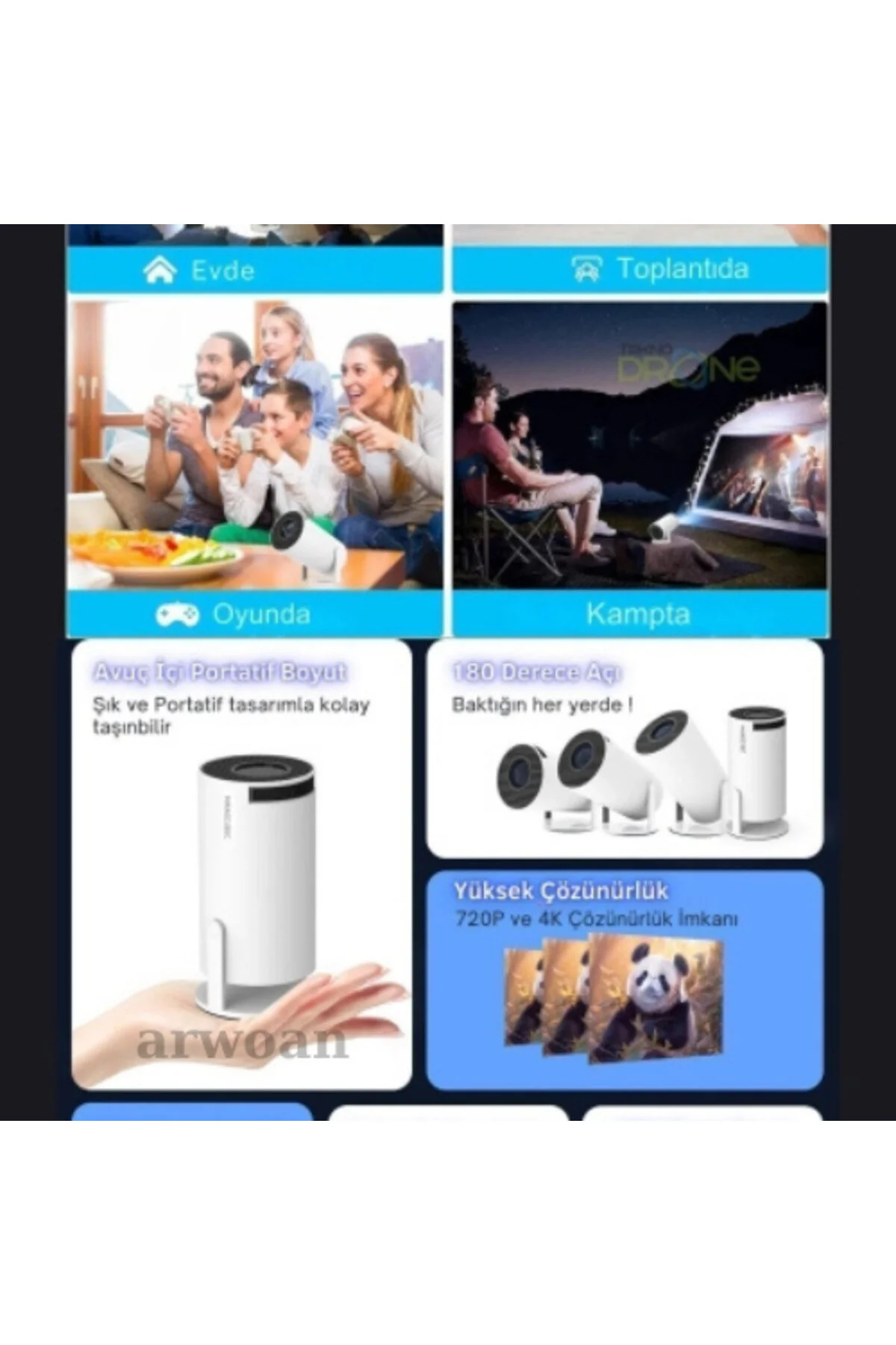 پروژکتور قابل حمل ANDROID PROJECTION آخرین نسخه با پشتیبانی از WIFI SMART CINEMA PROJECTOR ULTRA HD ARWOAN