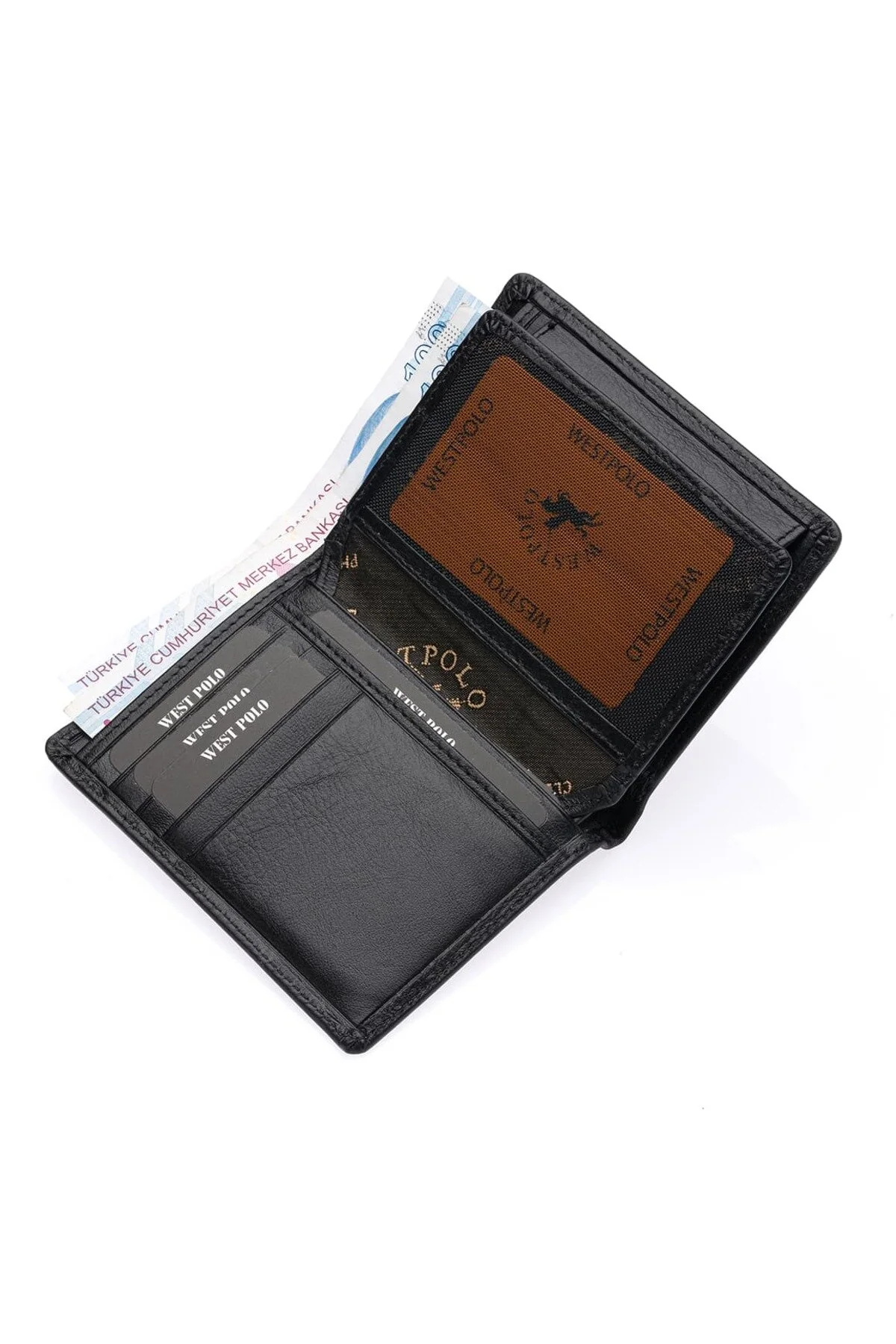 کیف پول مردانه با تقسیم سکه خراب چرمی سیاه Westpolo