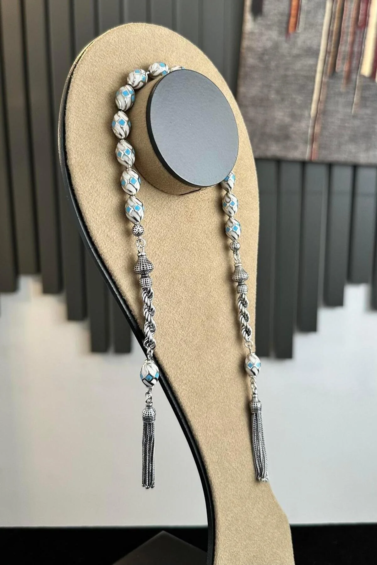 تسبیح کار دستی نقره ای قفس آبی ZAZA ROSARY dergah tesbih