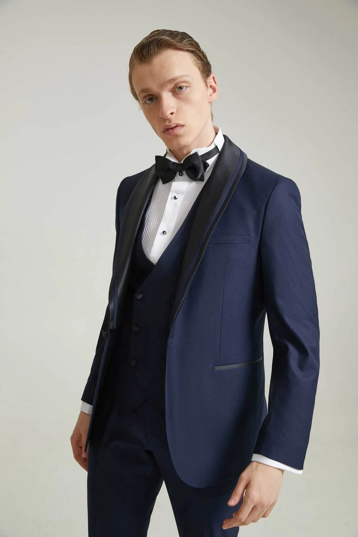 اسموکینگ مردانه جلیقه تیمی توکسدو آبی SLIM FIT Tween