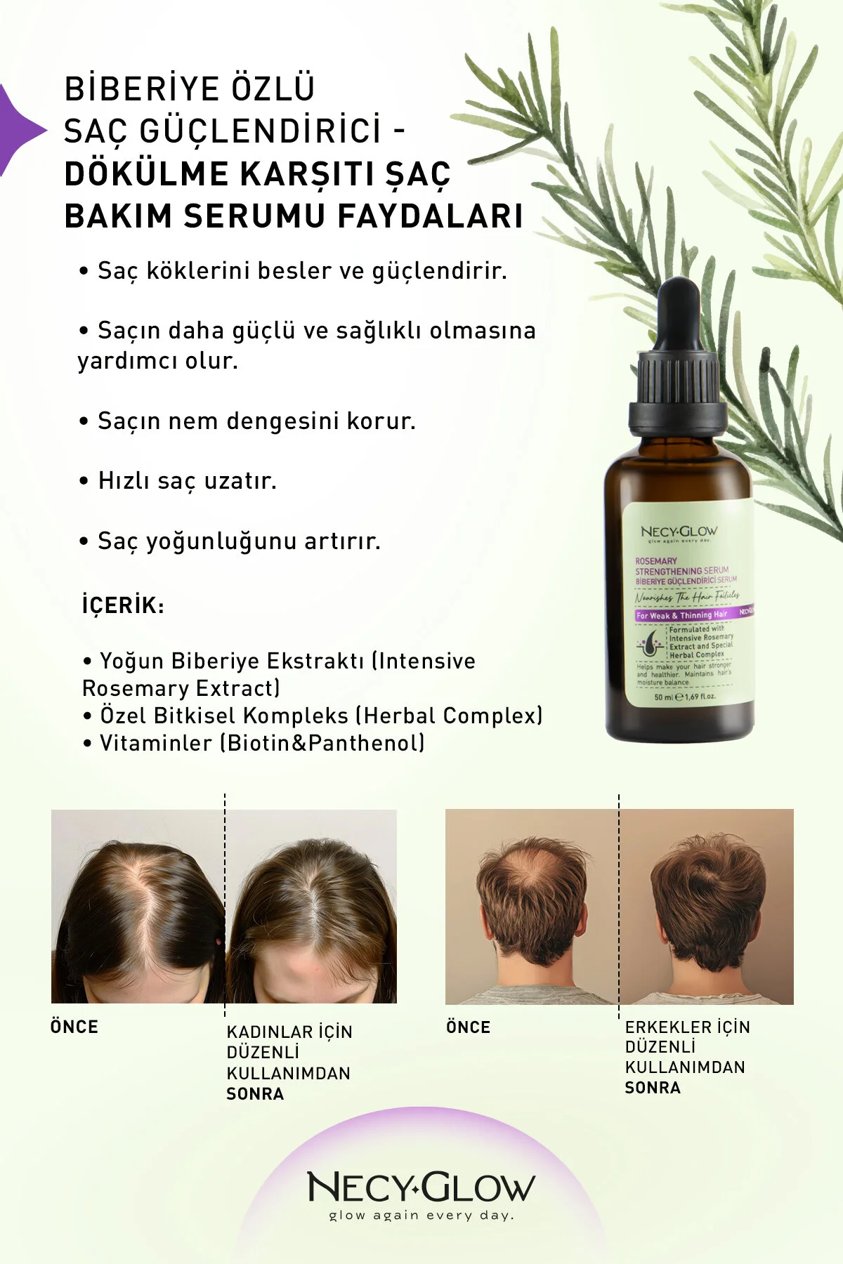 سرم و روغن مو مراقبت از با رزماری تقویت کننده تشکیل حمایت ضد ریزش 50 میل NECY GLOW