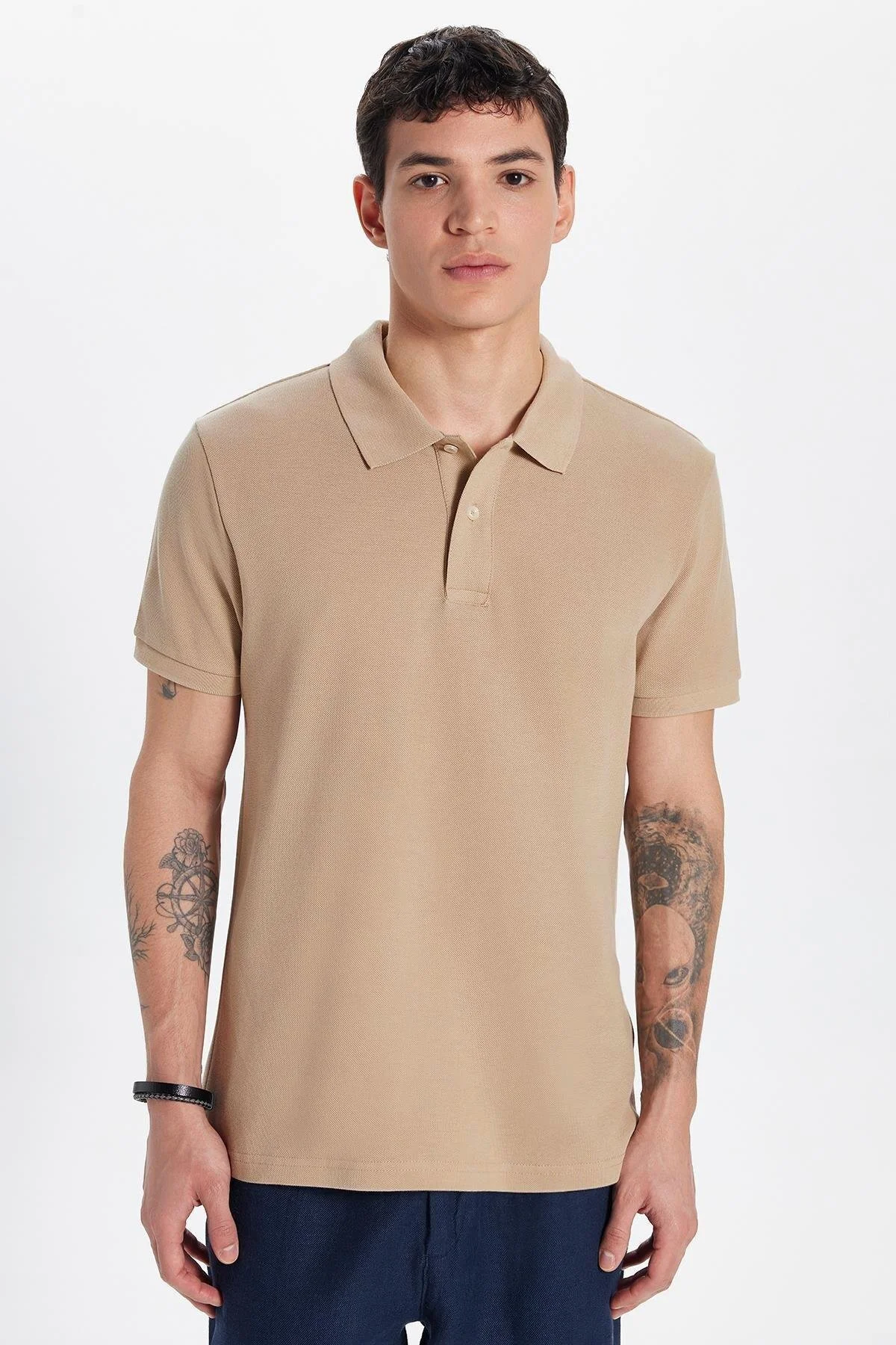 تی شرت یقه پولو مردانه باریک و 100 ٪ پنبه بژ چوگان T SHIRT Tudors