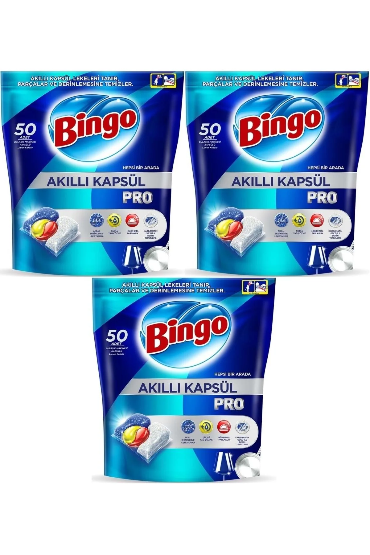 قرص و پودر ماشین ظرفشویی تبلت مواد شوینده SMART CAPSULE PRO 150 قطعه معطر لیمو 3PK 50 Bingo