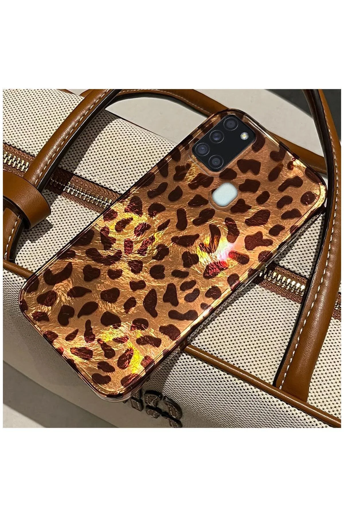 کاور و قاب سازگار SAMSUNG GALAXY A21S ZEBANA LUXE LEOPARD SILICONE DESERT TITANIUM اورجینال Zebana