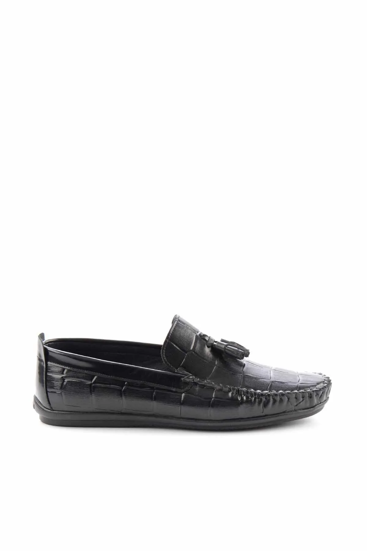 کفش مردانه لوئرفن چرمی سیاه و سفید روشن Croco Elnine بامبی Bambi