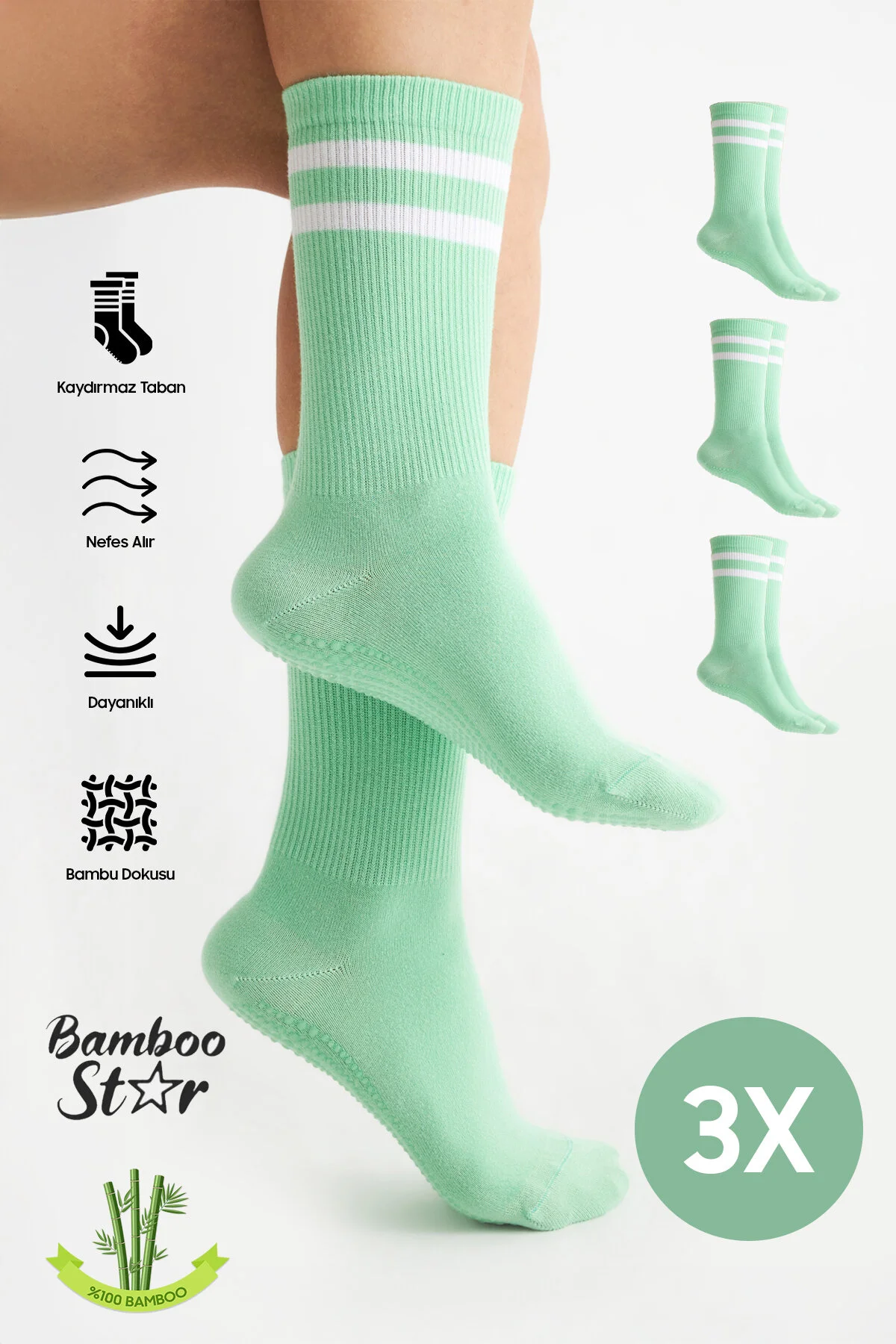 جوراب سبز زیره سیلیکون یوگا تناسب اندام پیلاتس تنیس رقص باله 3 جفت اورجینال bamboo star