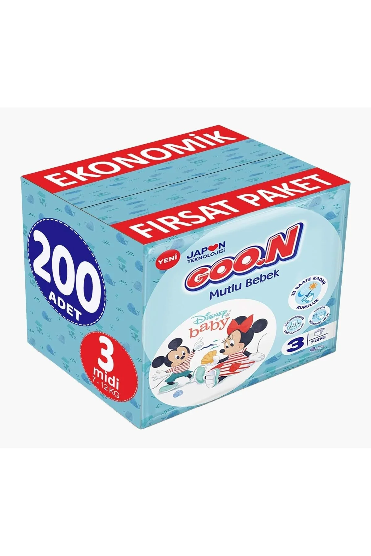 پوشک بچه GOON HAPPY سایز: 3 7 12 کیلوگرم MIDI 200 عددی فرصت اقتصادی PK اورجینال Goo.n