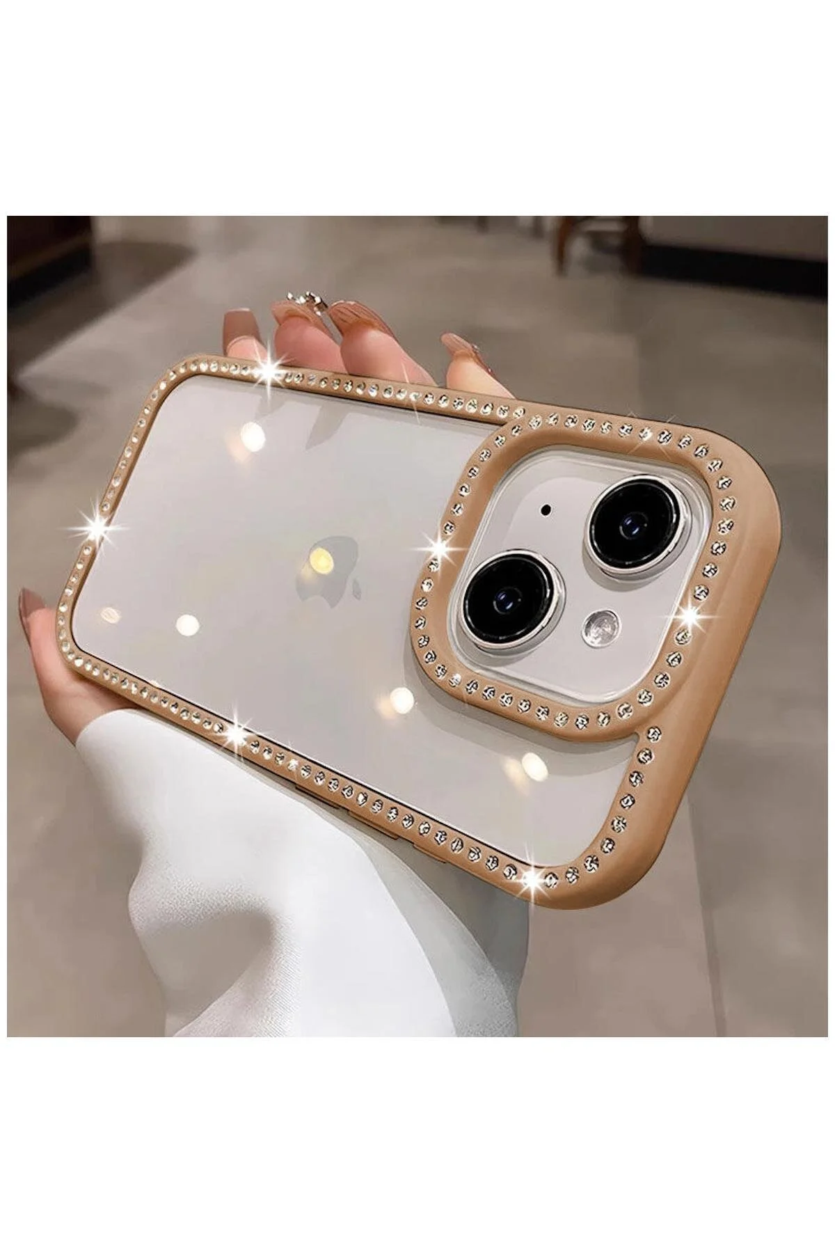 کاور و قاب سازگار اپل آیفون 14 ZEBANA BLING DIAMOND SILICONE CASE DESERT TITANIUM اورجینال Zebana