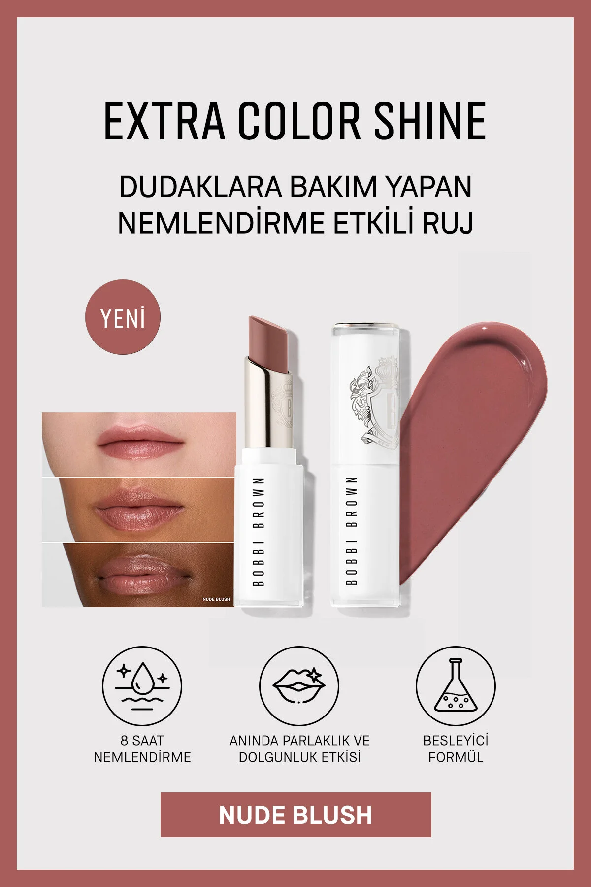 رژ لب اکسترا کالر شین مرطوب کننده اثر بالم رژگونه برهنه Bobbi Brown