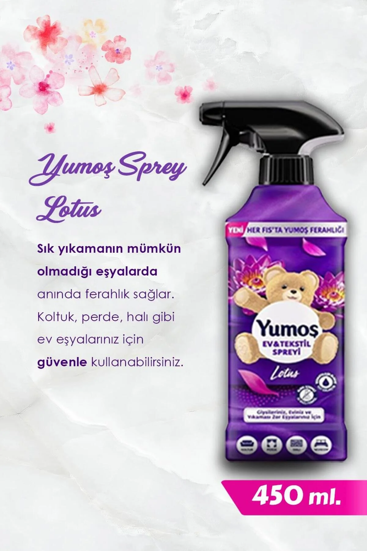 خوشبوکننده اتاق یوموش خانه و نساجی اسپری نیلوفر آبی موارد دشوار 3 X 450 میلی لیتر هدیه روزی Yumoş