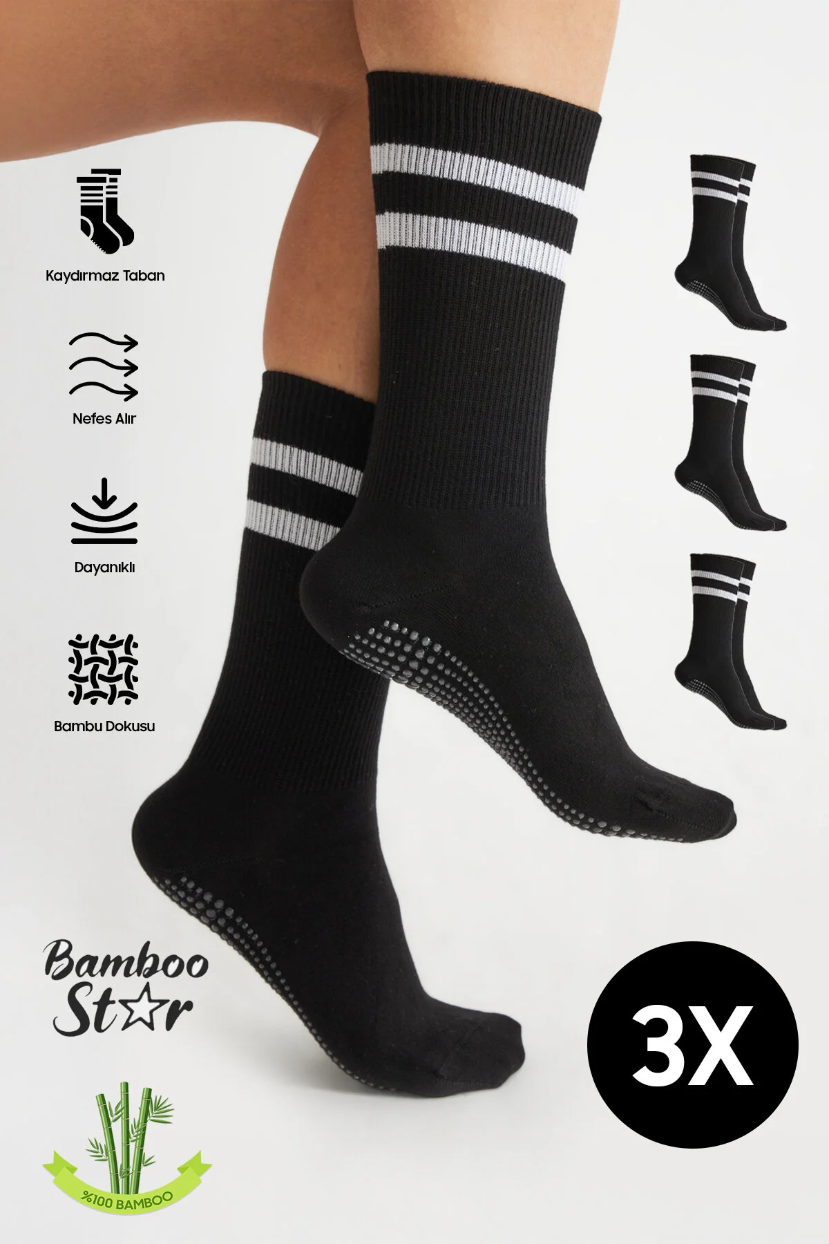 جوراب سیاه یوگا پیلیتس 3 جفت اورجینال bamboo star