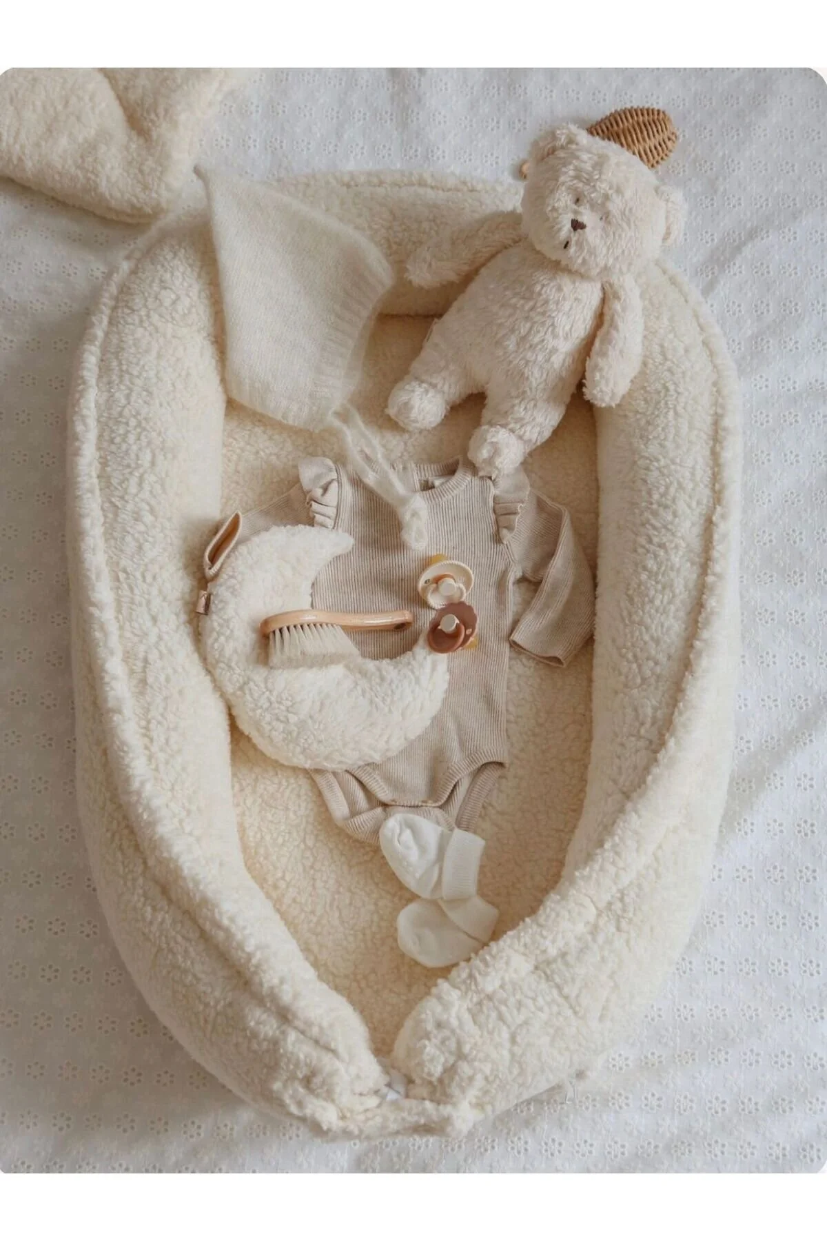 ست لحاف کودک و نوزاد تدی مخملی ECRU SOFTE BABY NEST تختخواب مادر JUNİPERUS