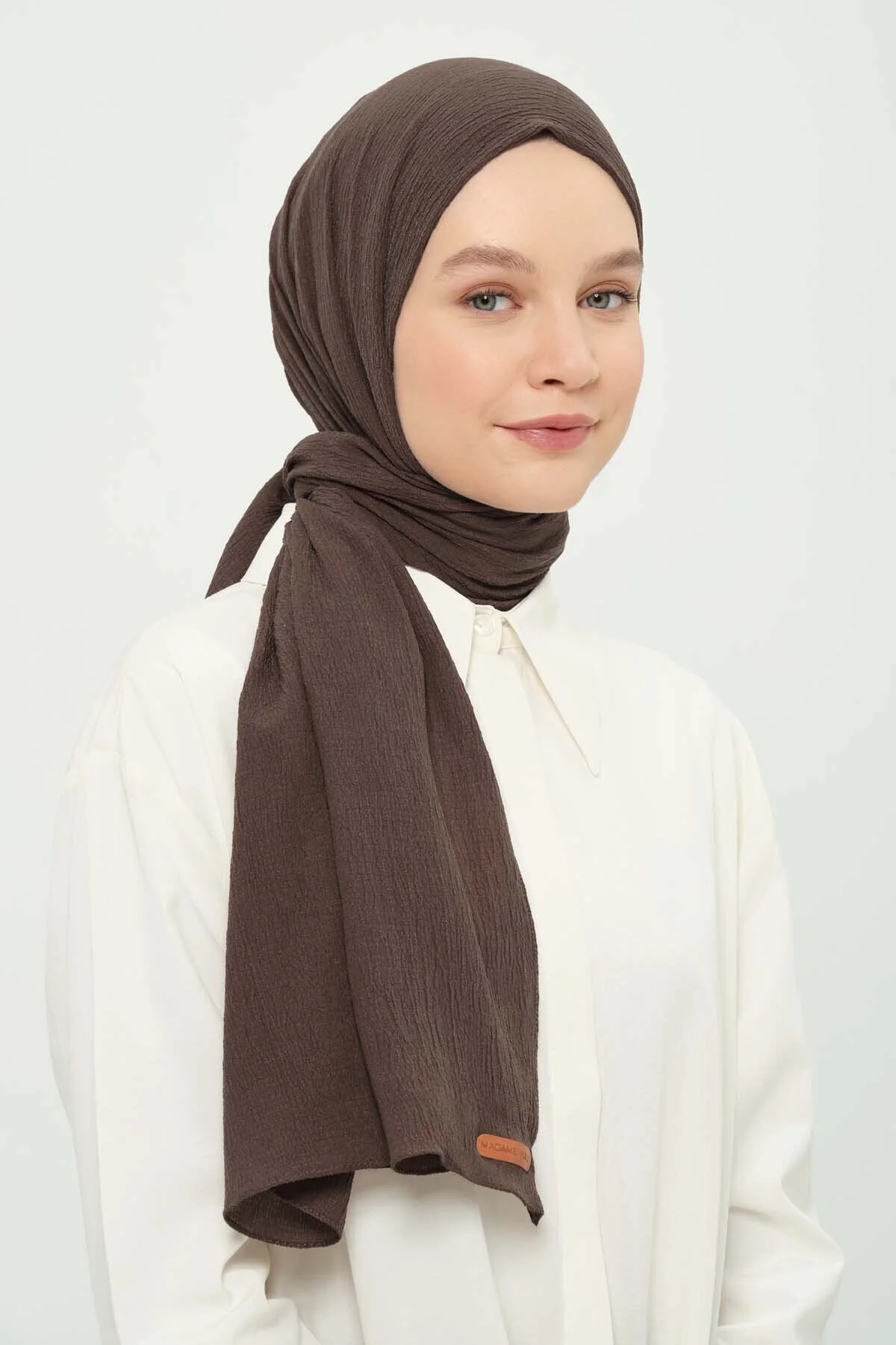 شال MIO CAZZ قهوه ای روشن چروک تنفسی 75X180 سانتی متر Madame Polo