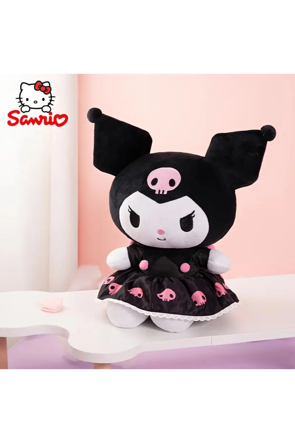 اسباب بازی های پشمی هدیه ای برای دختران SANRIO KUROMI خرس عروسکی پوشیده از KUROMILI BABUN