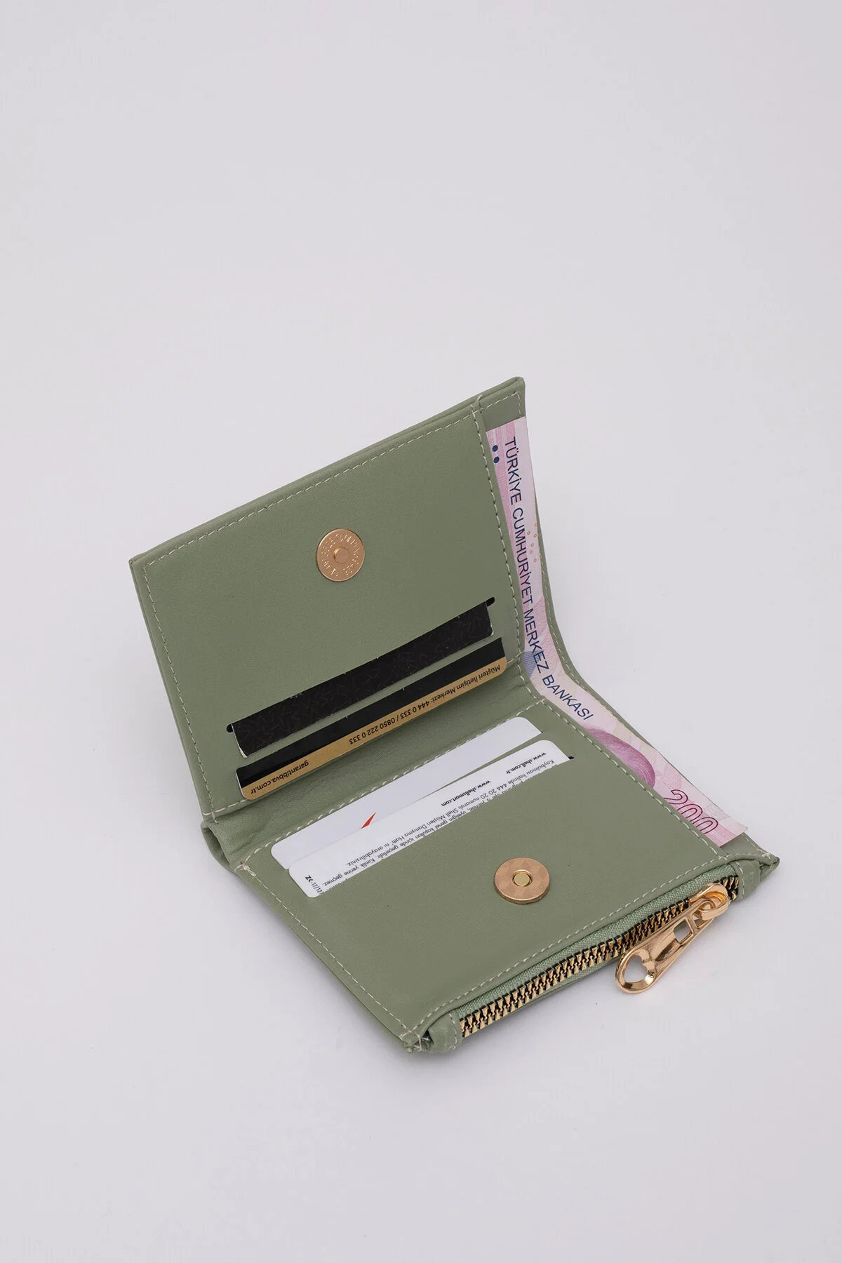 کیف پول چرم مصنوعی MINT GREEN SHK70 با جیب جلو محفظه سکه و کاغذ جای کارت بسته شدن سریع Shaka