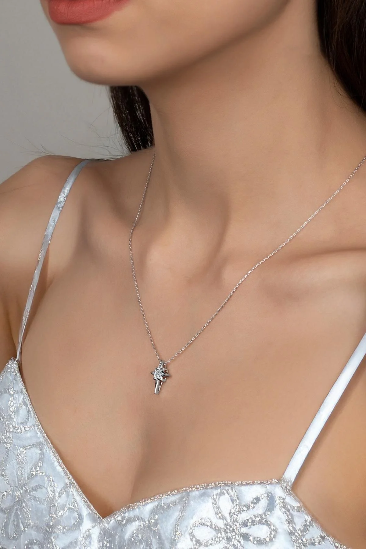 گردنبند نقره ای زنانه ستاره قطبی زنان اتحادیه زیرکونیا سواروسکی اورجینال Swarovski