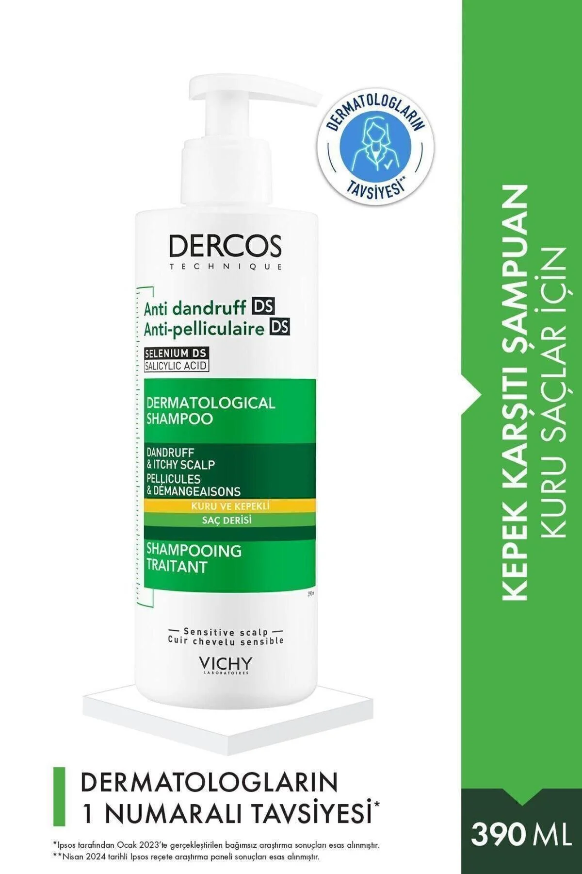شامپو DERCOS ANTI DANDRUFF KEPEK KURU 390 ML 8690595028071 ویشی Vichy
