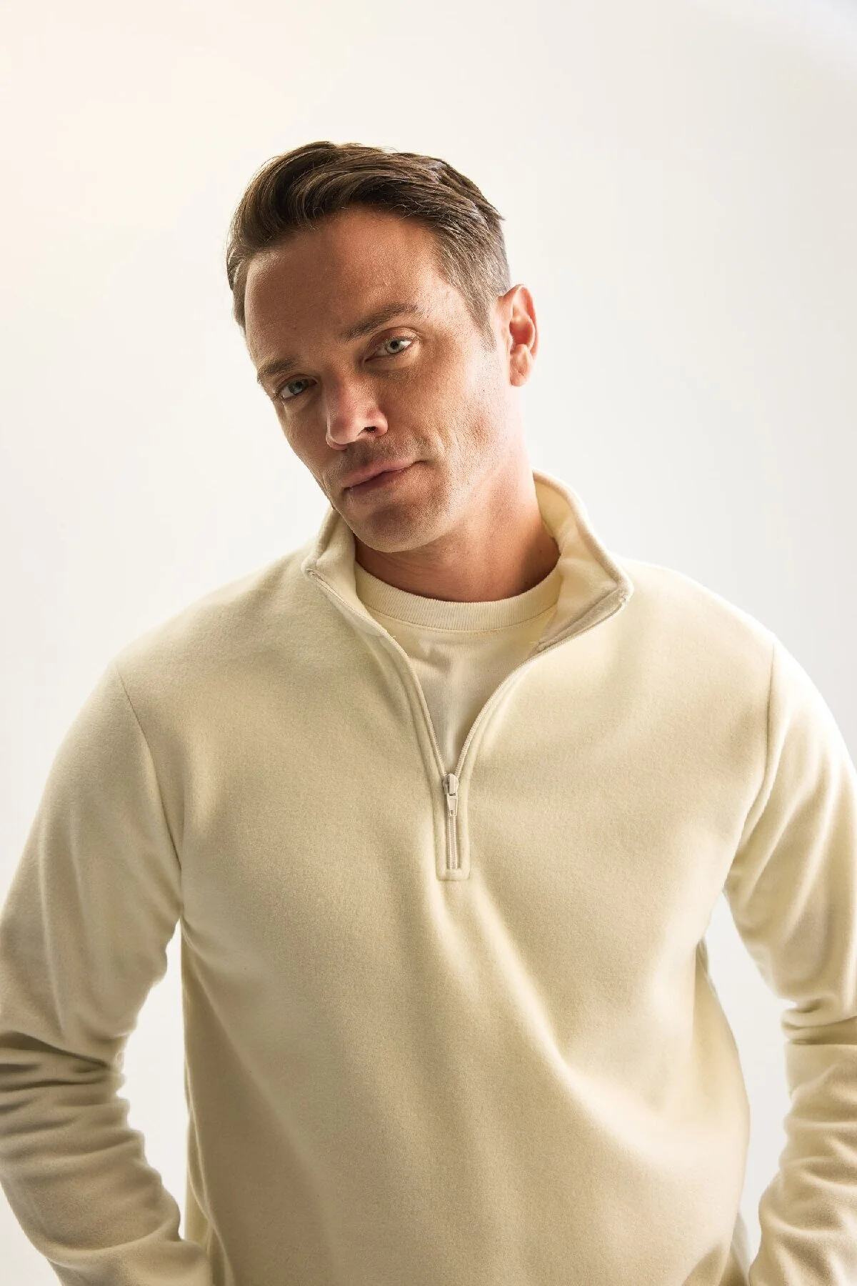 سافت شل و پلار مردانه ضد سرد معمولی غیر منظم غیرقانونی متناسب با یقه Zipper Polar Sweatshirt دفاکتو Defacto