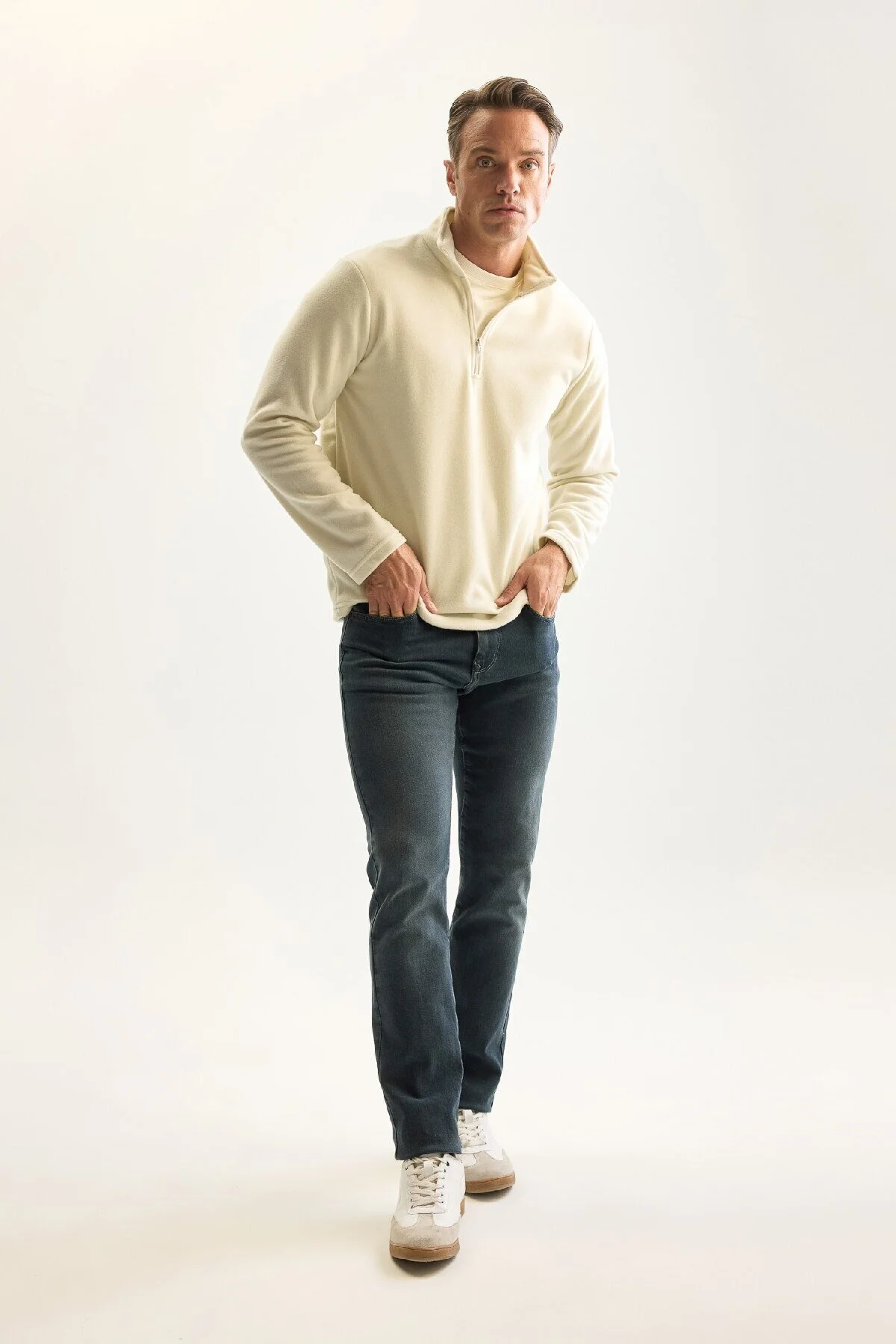 سافت شل و پلار مردانه ضد سرد معمولی غیر منظم غیرقانونی متناسب با یقه Zipper Polar Sweatshirt دفاکتو Defacto