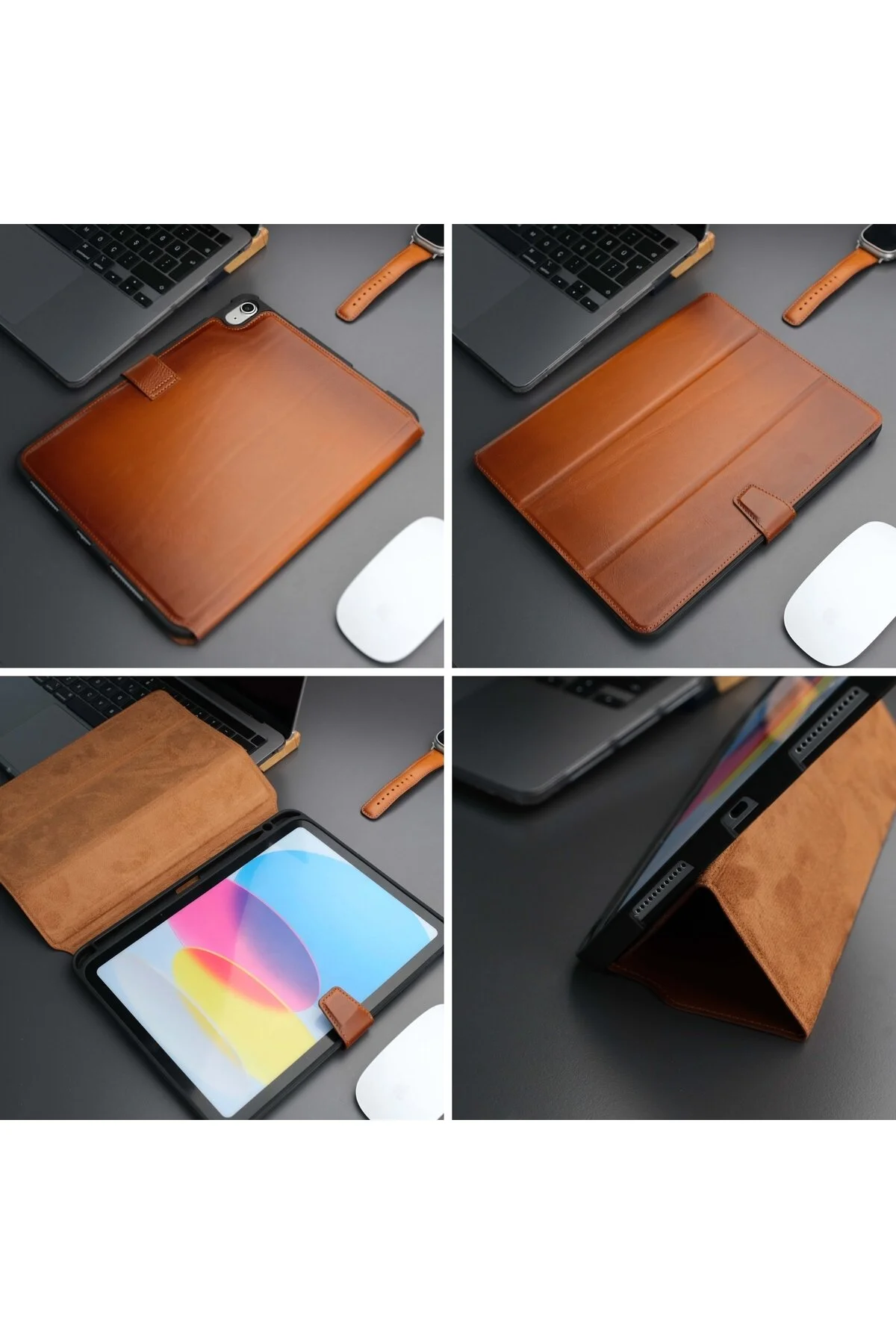 کاور تبلت قاب چرمی WORLAND IPAD PRO 11 اینچی M4 طراحی تاشو با پایه چرم طبیعی و دست ساز TORONATA