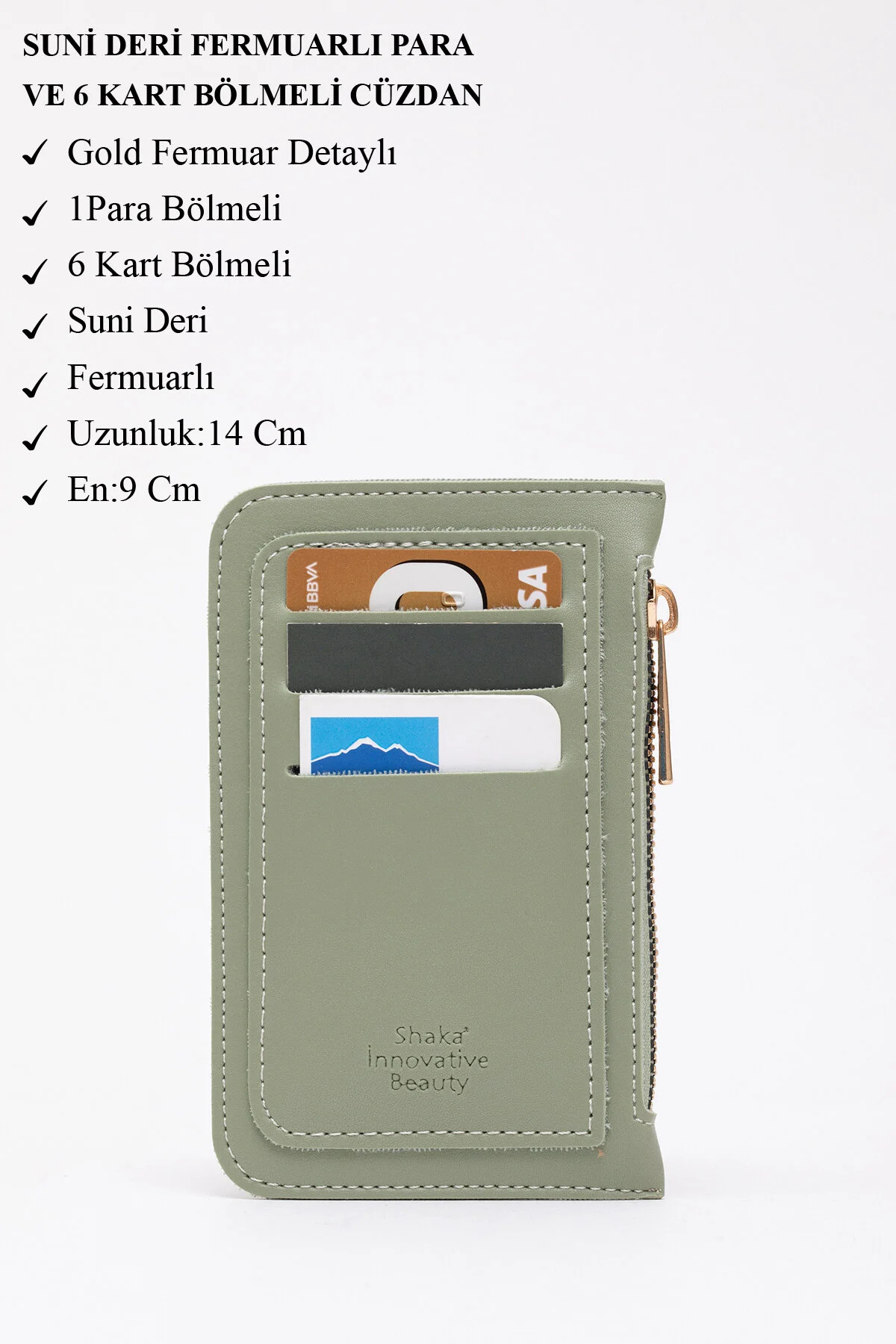 کیف پول جا کارتی چرم مصنوعی MINT GREEN SHK101 با 6 جای کارت و محفظه زیپ دار Shaka