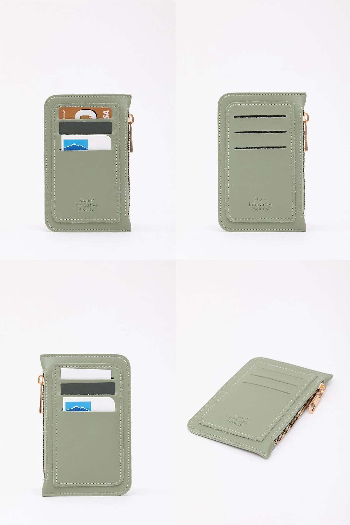 کیف پول جا کارتی چرم مصنوعی MINT GREEN SHK101 با 6 جای کارت و محفظه زیپ دار Shaka