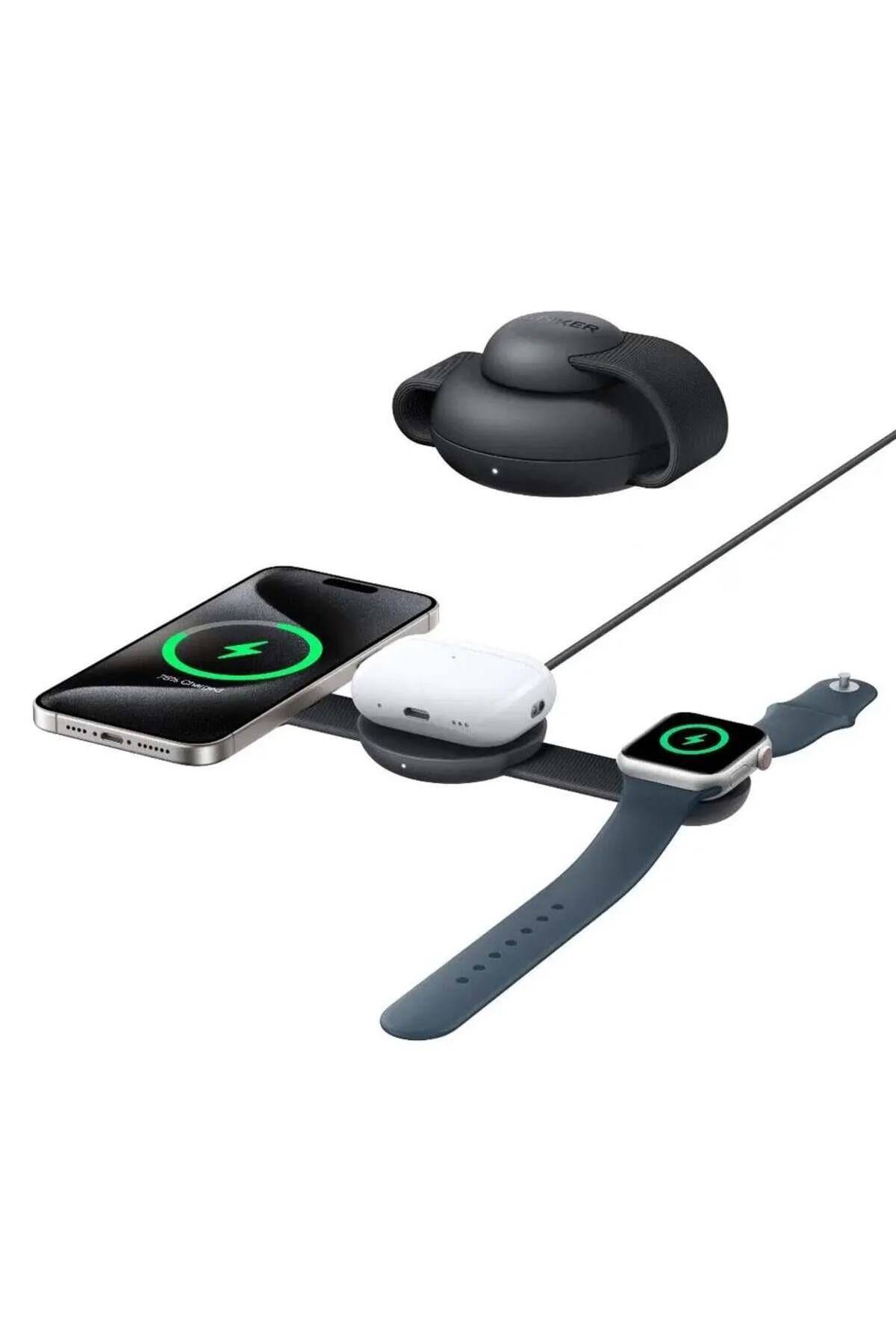 آداپتور شارژ شارژر بی سیم UFO MAGGO 3 در 1 پد قابل تاشو سیاه B25M8 Anker