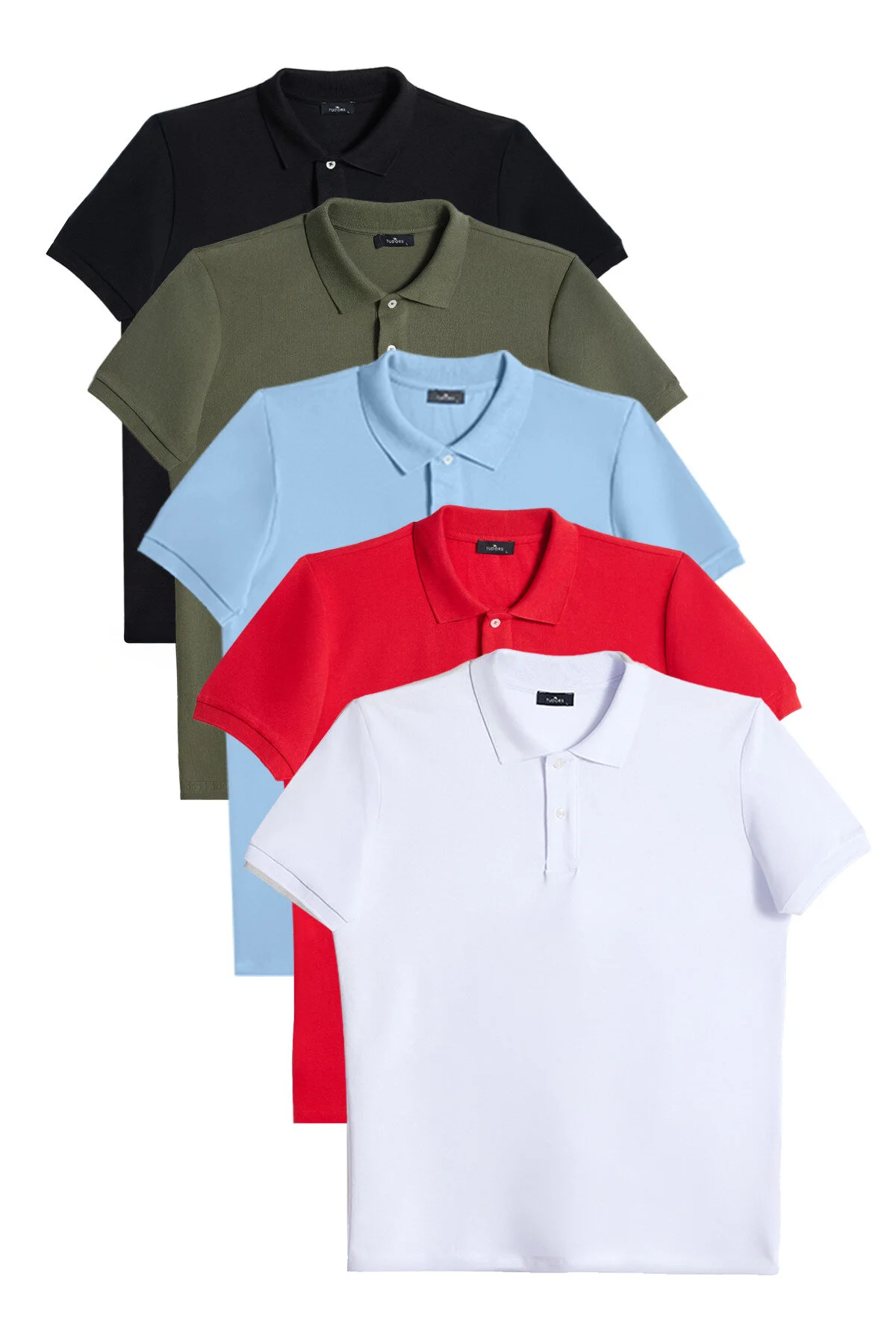 تی شرت یقه پولو مردانه 5 بسته سیاه پوست KOYU RED WHITE باریک و پنبه ای مسطح PIKE POLO YAKA Tudors