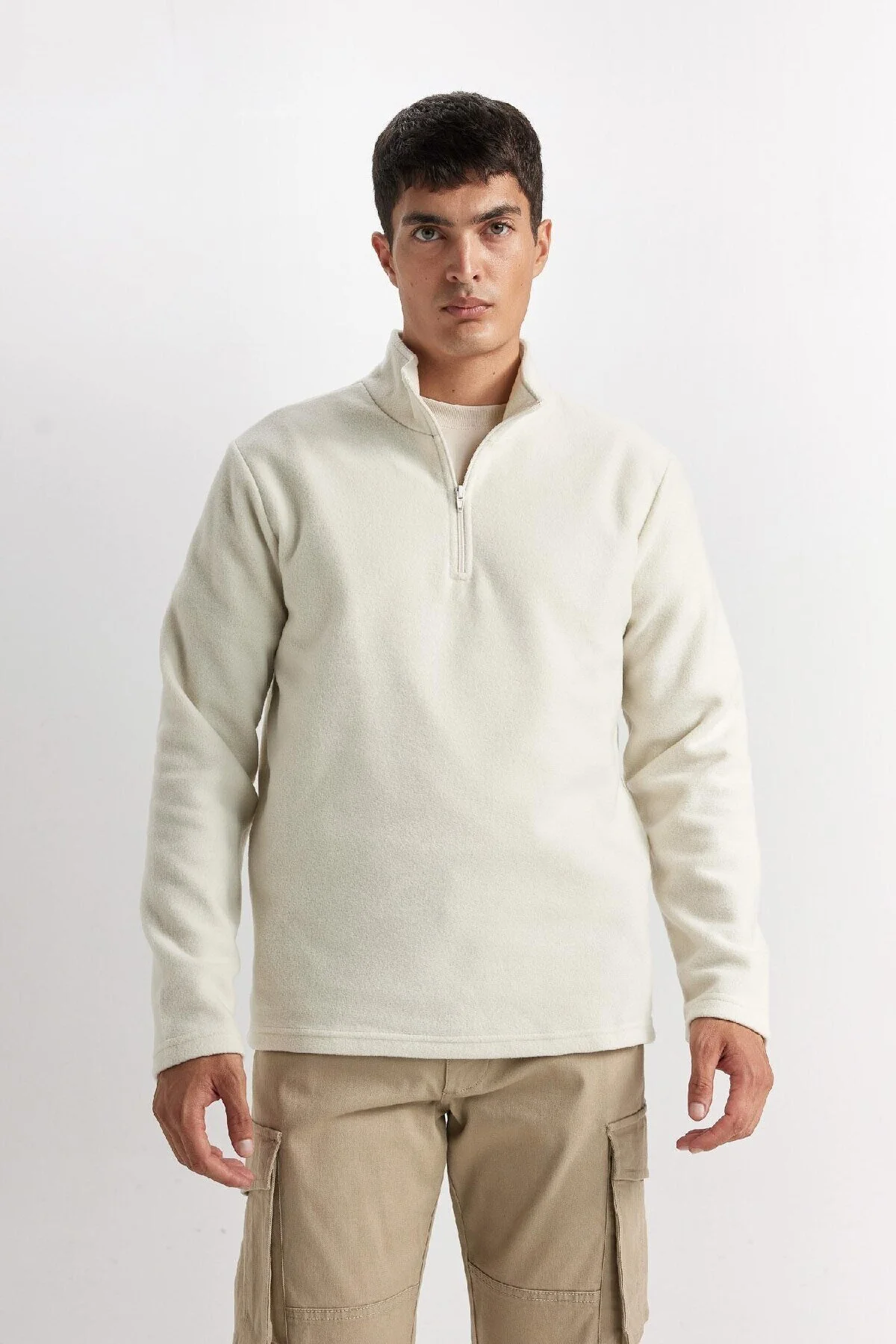 سافت شل و پلار مردانه ضد سرد معمولی غیر منظم غیرقانونی متناسب با یقه Zipper Polar Sweatshirt دفاکتو Defacto