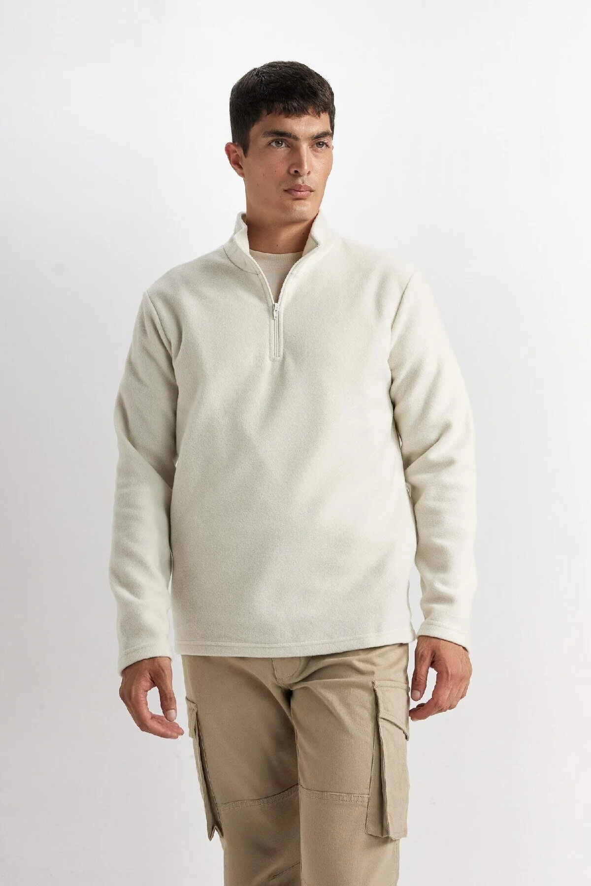 سافت شل و پلار مردانه ضد سرد معمولی غیر منظم غیرقانونی متناسب با یقه Zipper Polar Sweatshirt دفاکتو Defacto