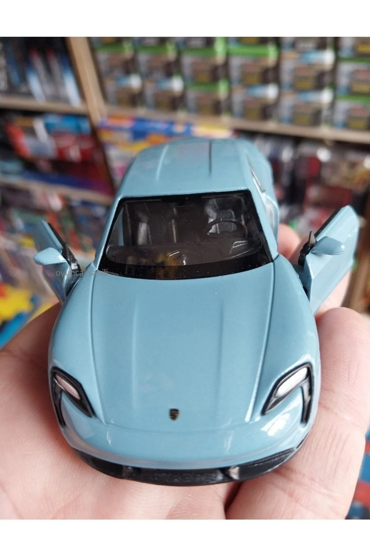 مدل خودرو PORSCHE TAYCAN TURBO S CASE 1.36 DIECAST ORIGINAL 2022 درب‌های عقب فلزی آبی باز از ترکیه OYUNCAKSAHİLİ