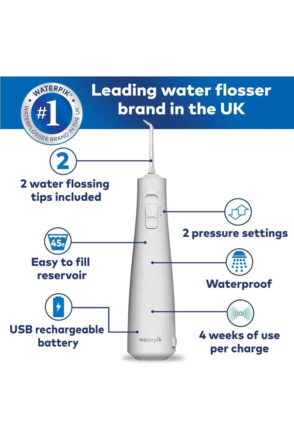 مسواک شارژی شستشوی دهان بی سیم پالس حذف 99.9% پلاک 2 حالت فشار اورجینال Waterpik