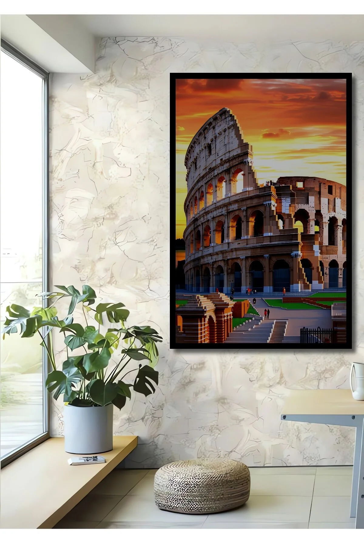 تابلو MINECRAFT COLOSSEUM دیجیتال هنر تزئینی چوبی خانه محل کار نقاشی مربع دفتر با ظاهر قاب Teona Ahşap