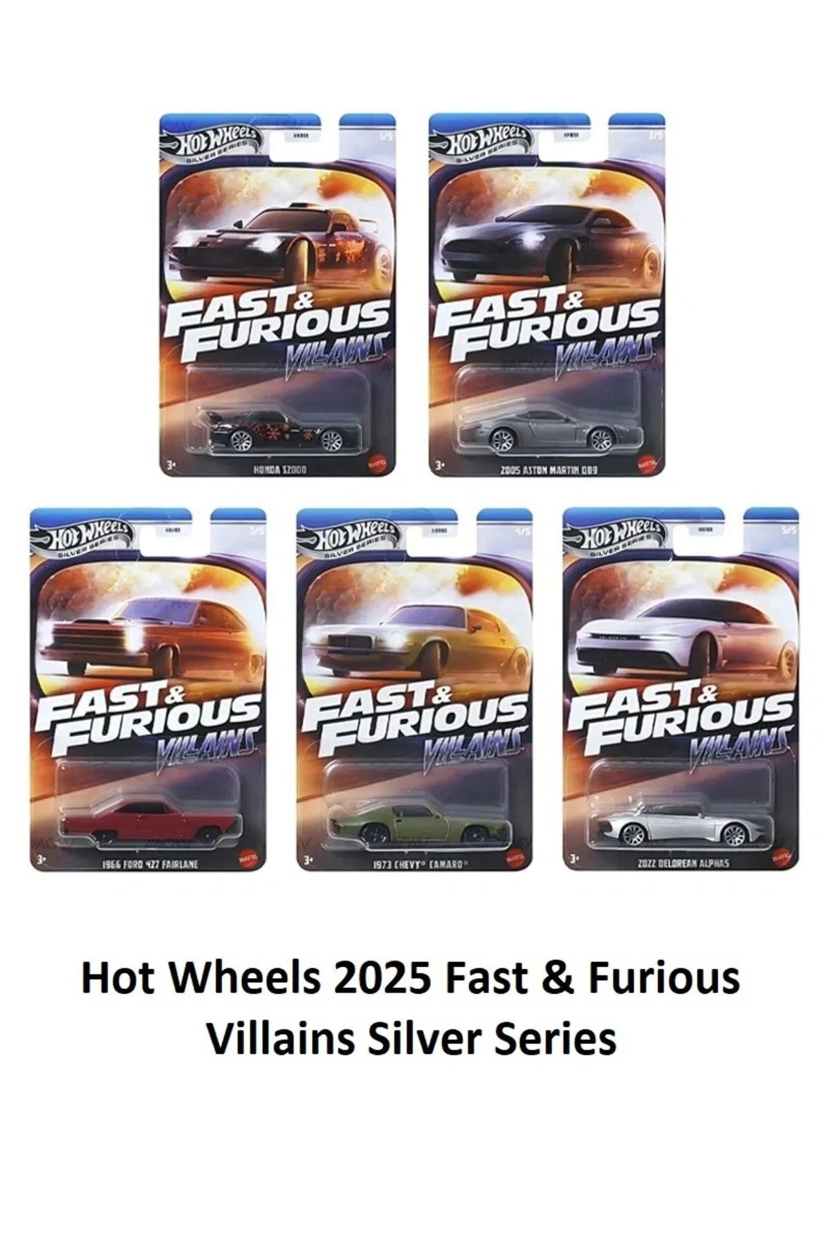 ماشین اسباب بازی FAST & FURIOUS: SERIES SILVER VILLAINS 2025 چرخ های داغ 5 SET HNR88 هات ویلز اورجینال HOT WHEELS