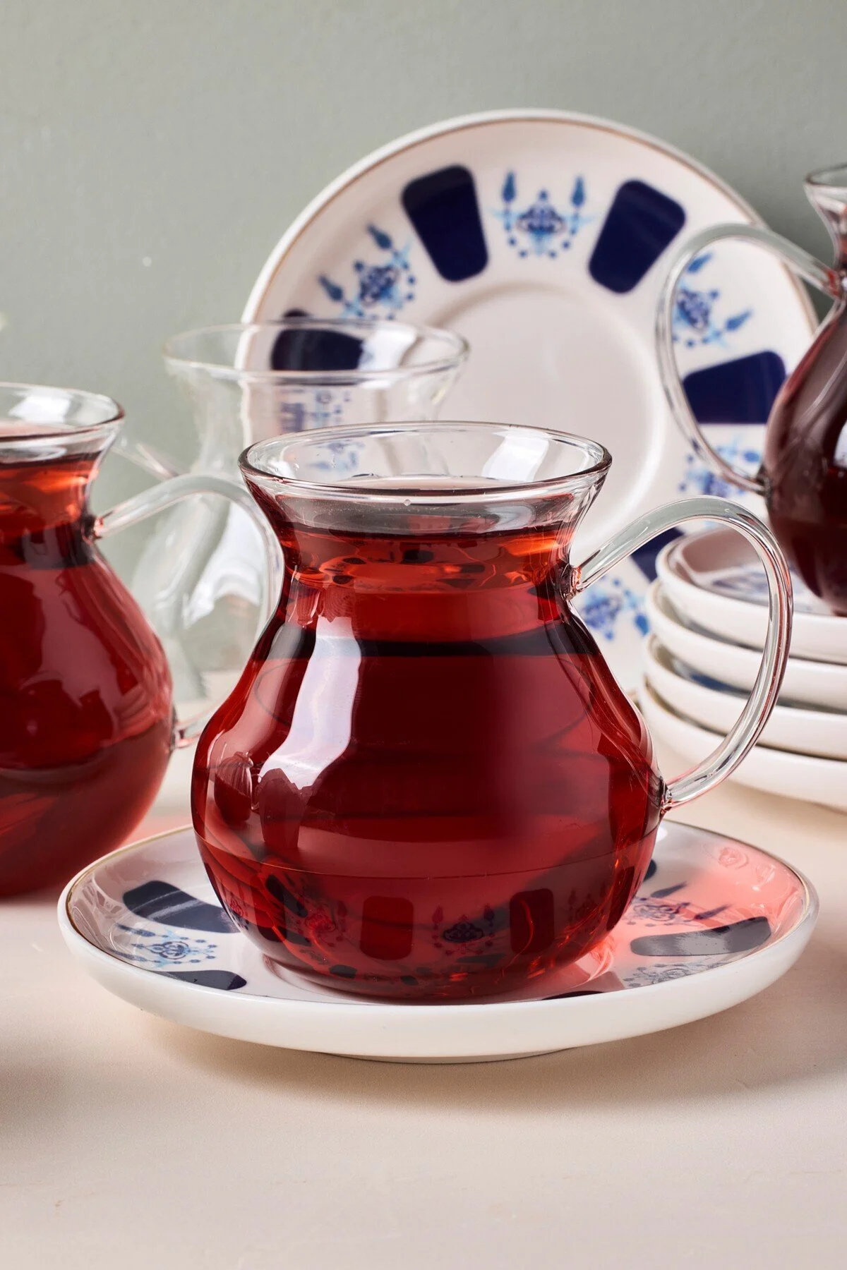 لیوان LALELI 12 قطعه 6 نفره با دسته چای شیشه ای مجموعه 210 میلی لیتر Perotti