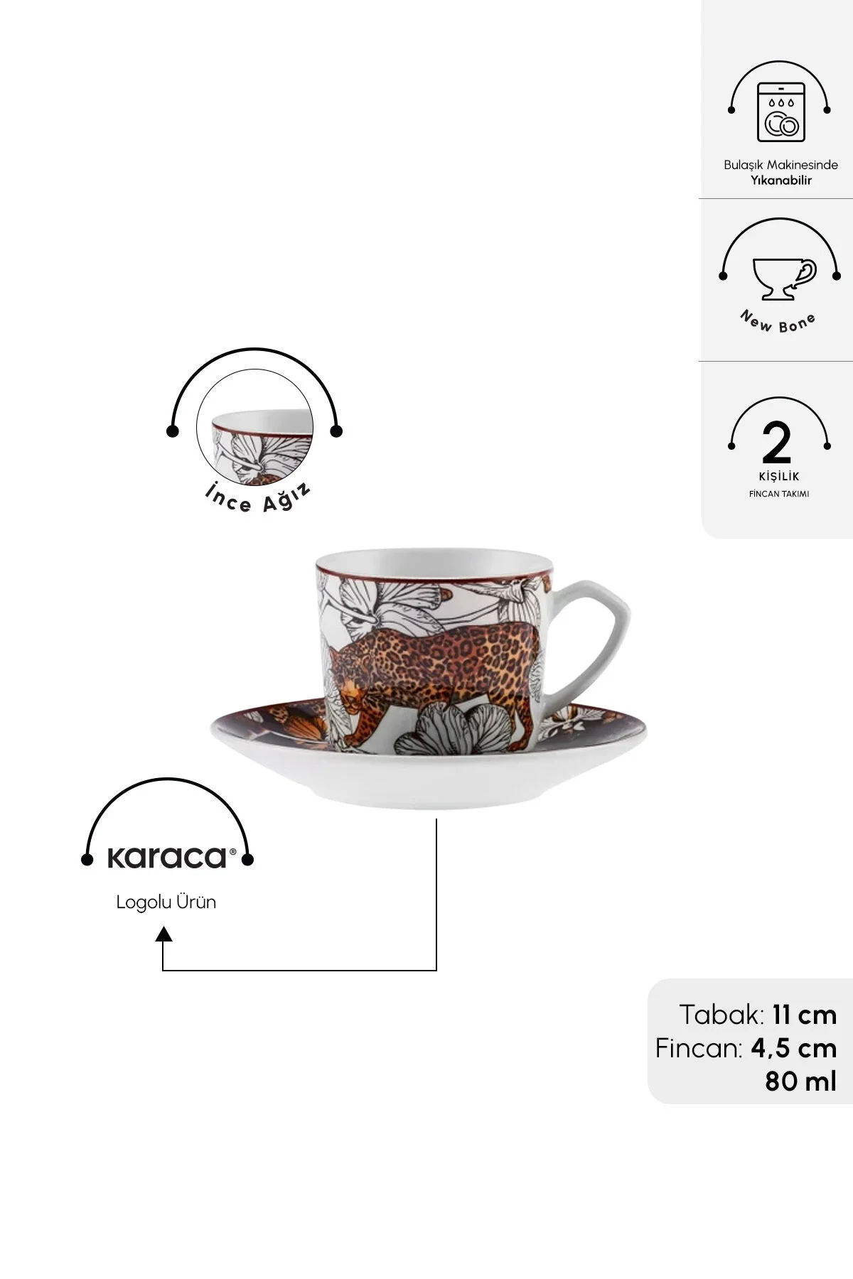 فنجان قهوه TIGER 2 PERSON COFFEE CUPPLIP 80 میلی لیتر کلاسیک Karaca