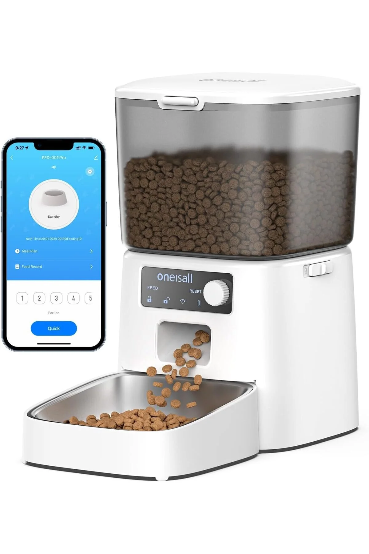 ظرف آب و غذای گربه سگ فیدر اتوماتیک 3.5L کنترل برنامه هوشمند WI FI 1 10 وعده غذایی oneisall