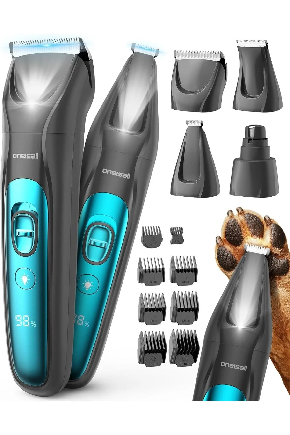 ماشین اصلاح 4 در 1 ریش تراش گربه سگ ساکت با چراغ LED MAH قابل شارژ لرزش ناخن و پنجه oneisall