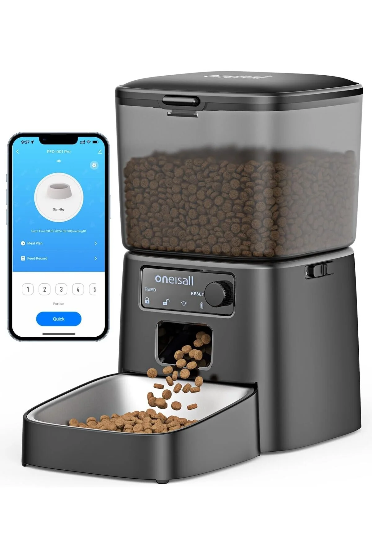 ظرف آب و غذای گربه سگ فیدر اتوماتیک 3.5L کنترل برنامه هوشمند WI FI 1 10 وعده غذایی oneisall