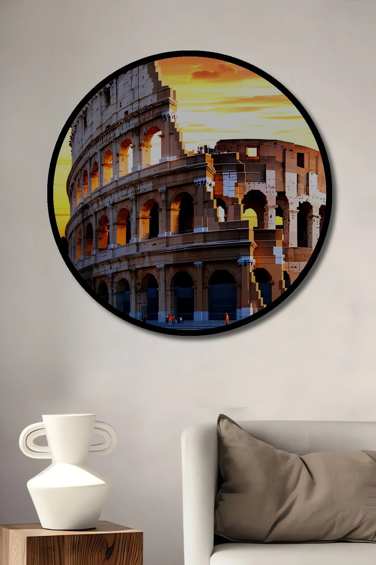 تابلو MINECRAFT COLOSSEUM DIGITAL ART تزئینی چوبی خانه محل کار نقاشی گرد با نمای قاب Teona Ahşap