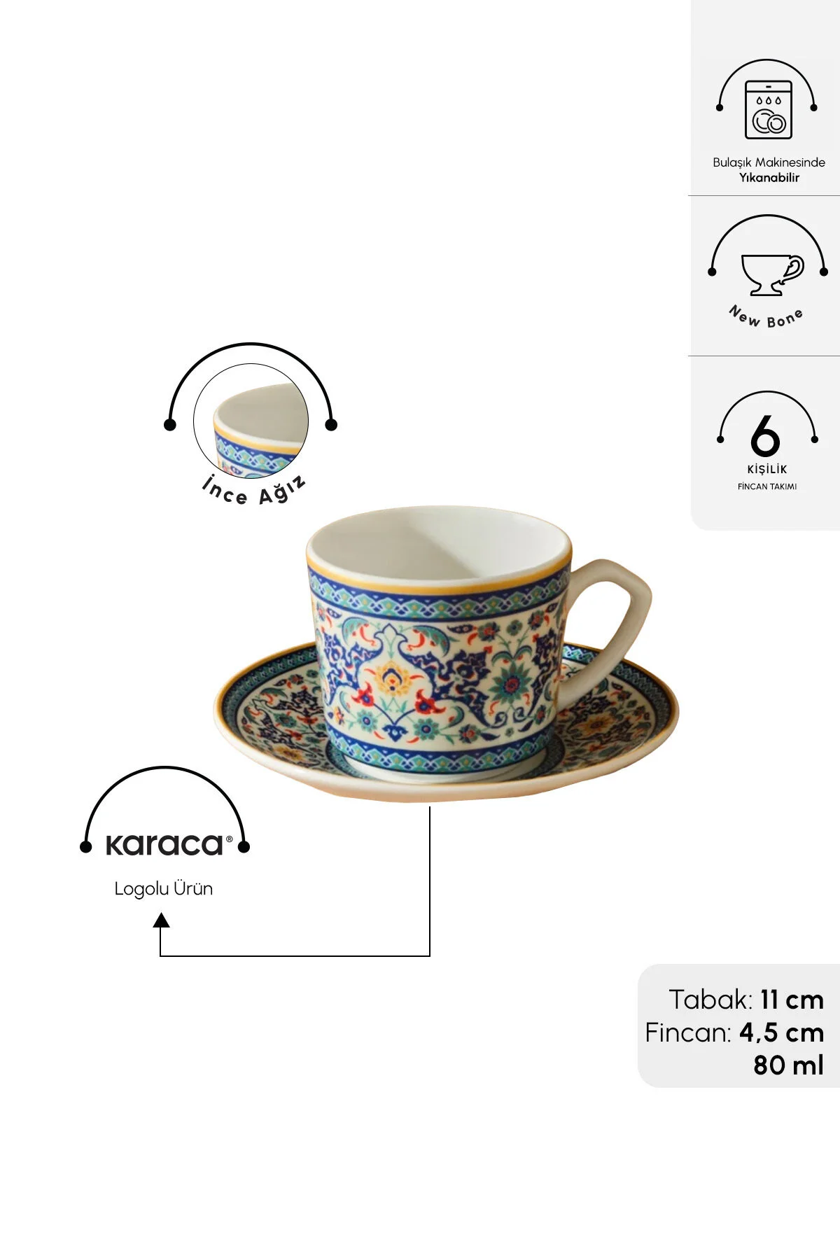 فنجان قهوه BEYLERBEYI برای 6 نفر 80 میلی لیتر تنظیم شده است Karaca